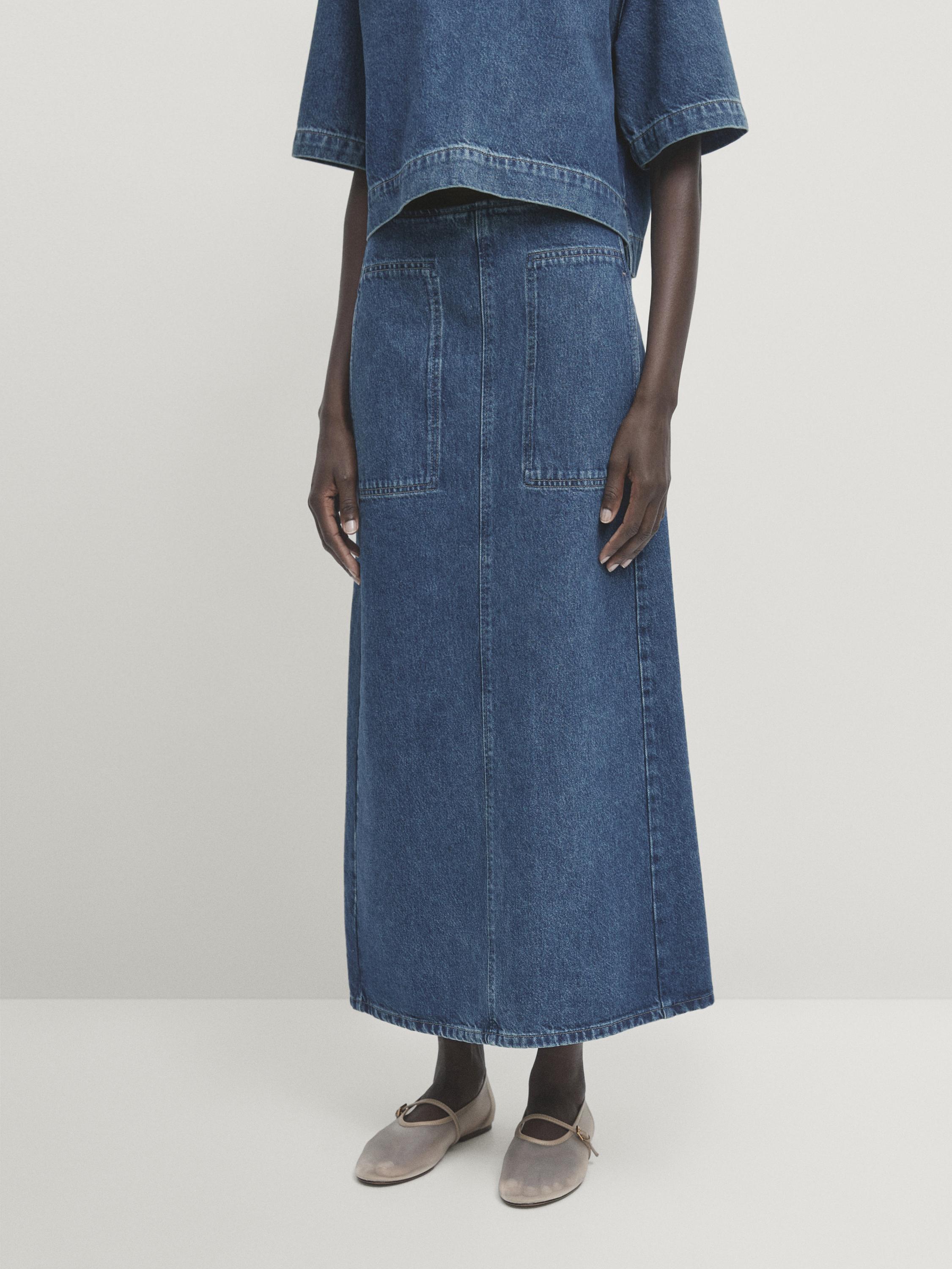 Straight-fit denim carpenter skirt