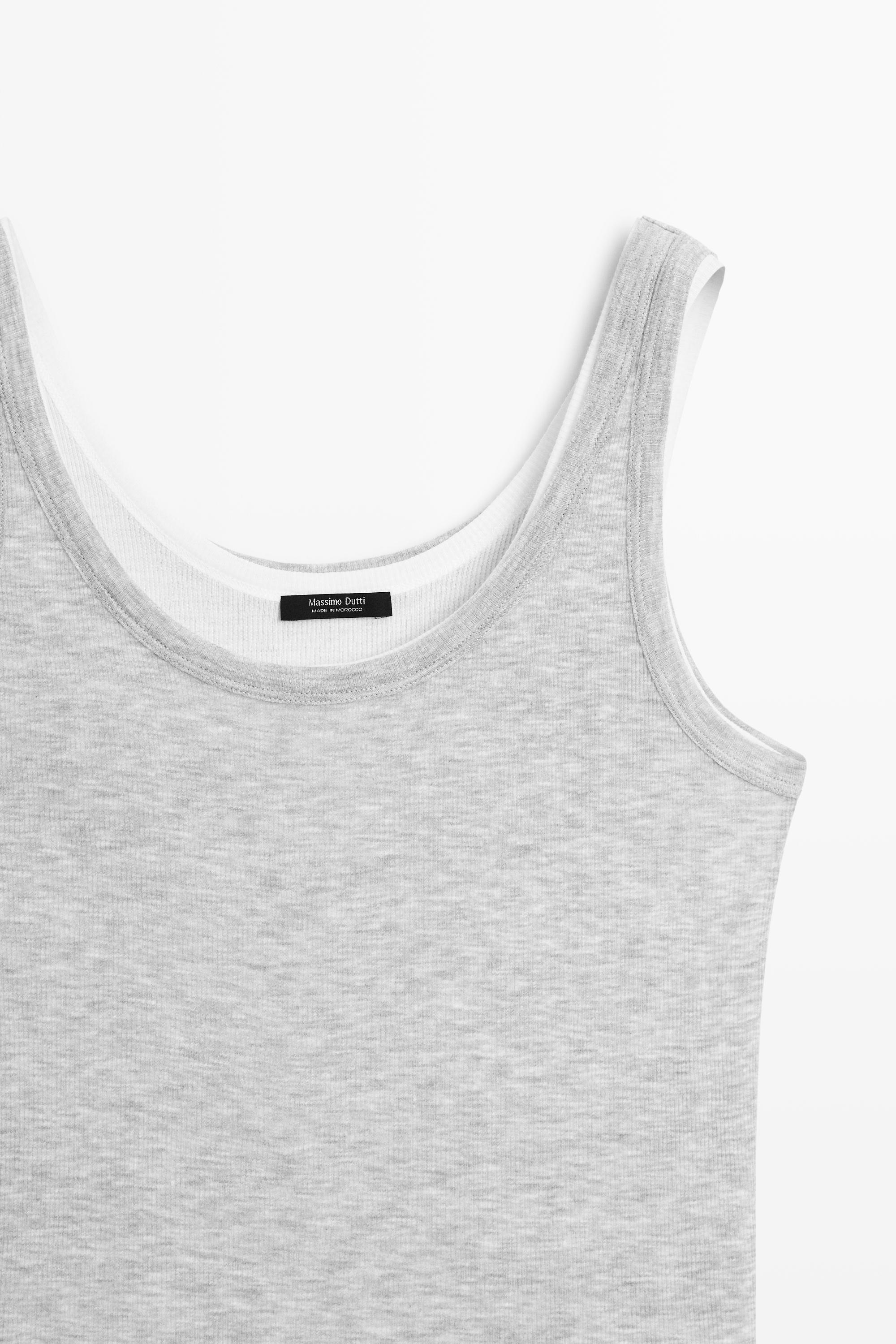Cotton blend ribbed double-layer top — GREY