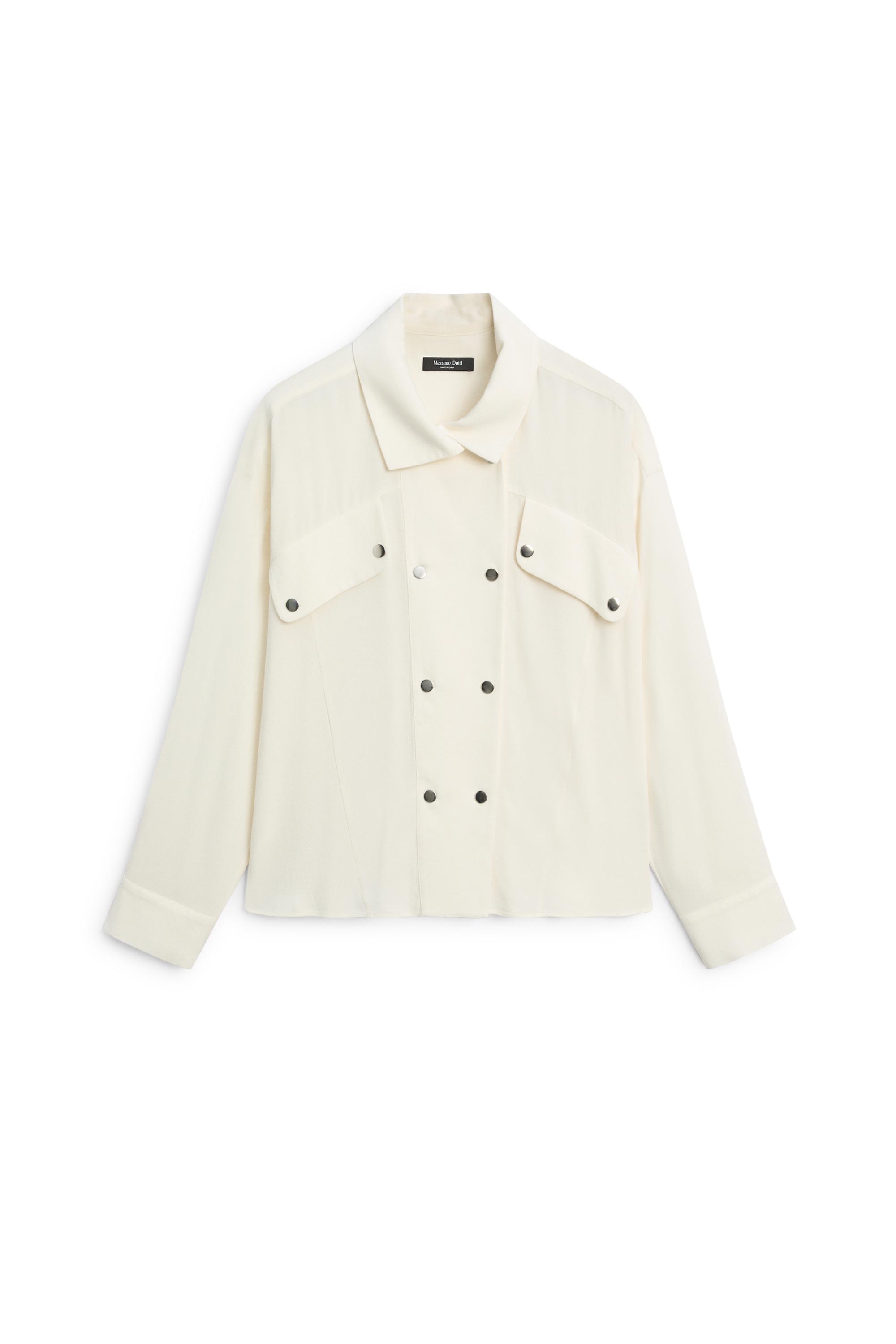 Snap-button stand collar shirt — CREAM