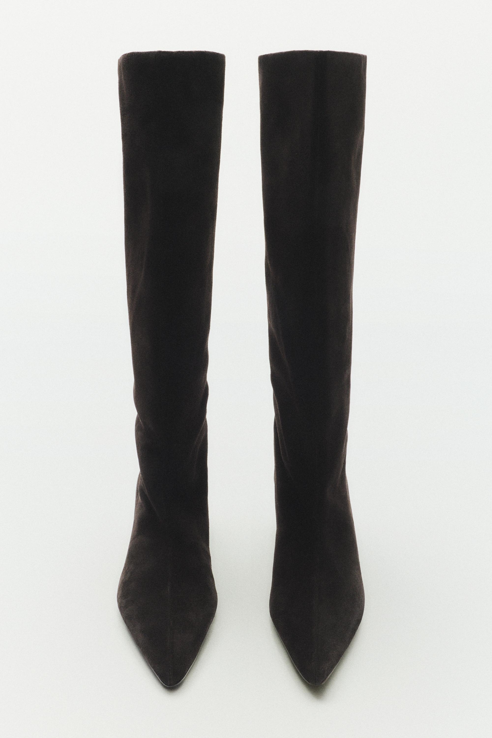 Soft leather kitten heel boot — BROWN