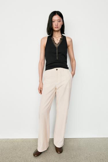 V-neck lace trim camisole top — BLACK 8