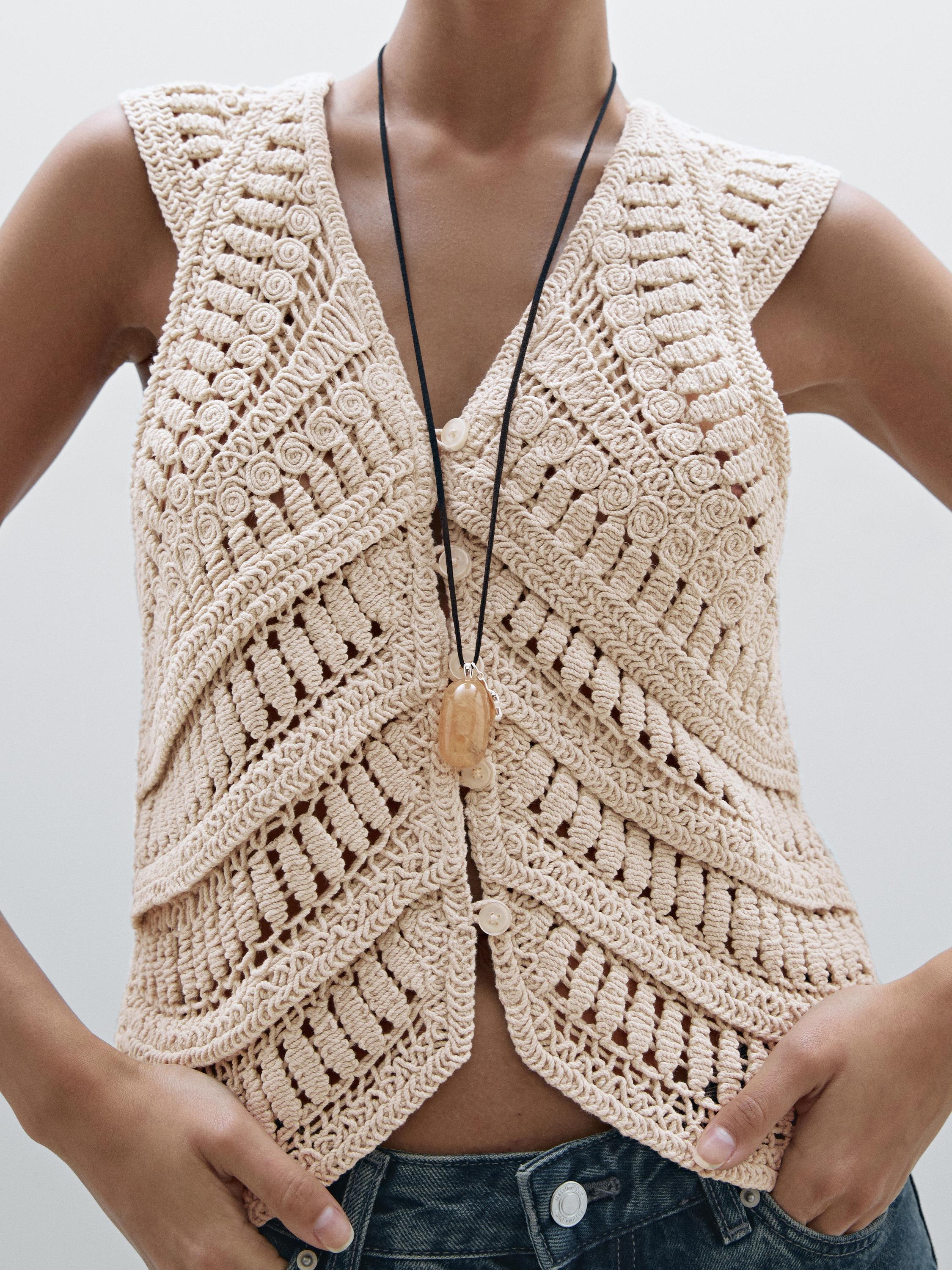 Embellished crochet knit vest