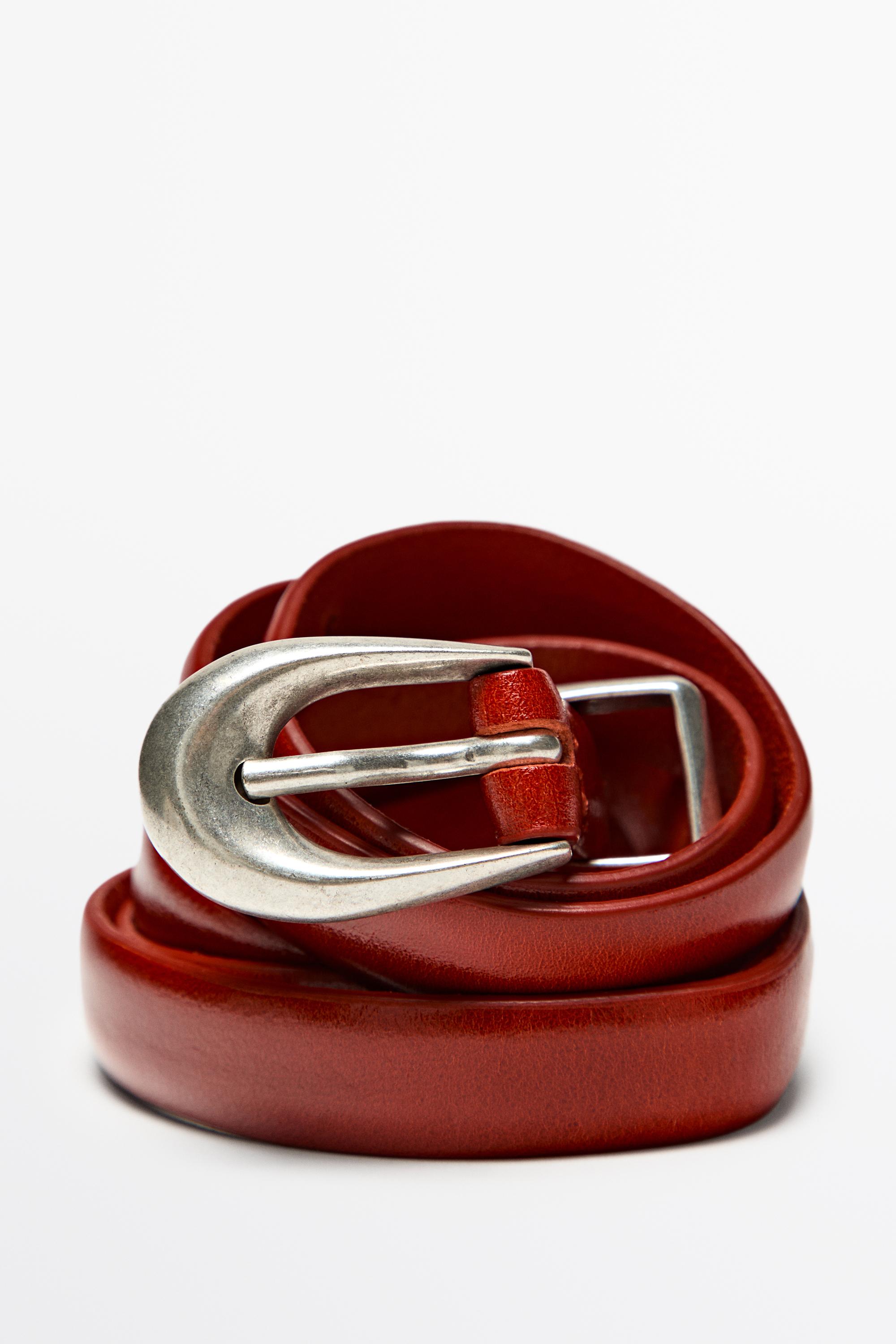 Nappa leather belt with keeper loop detail — RED