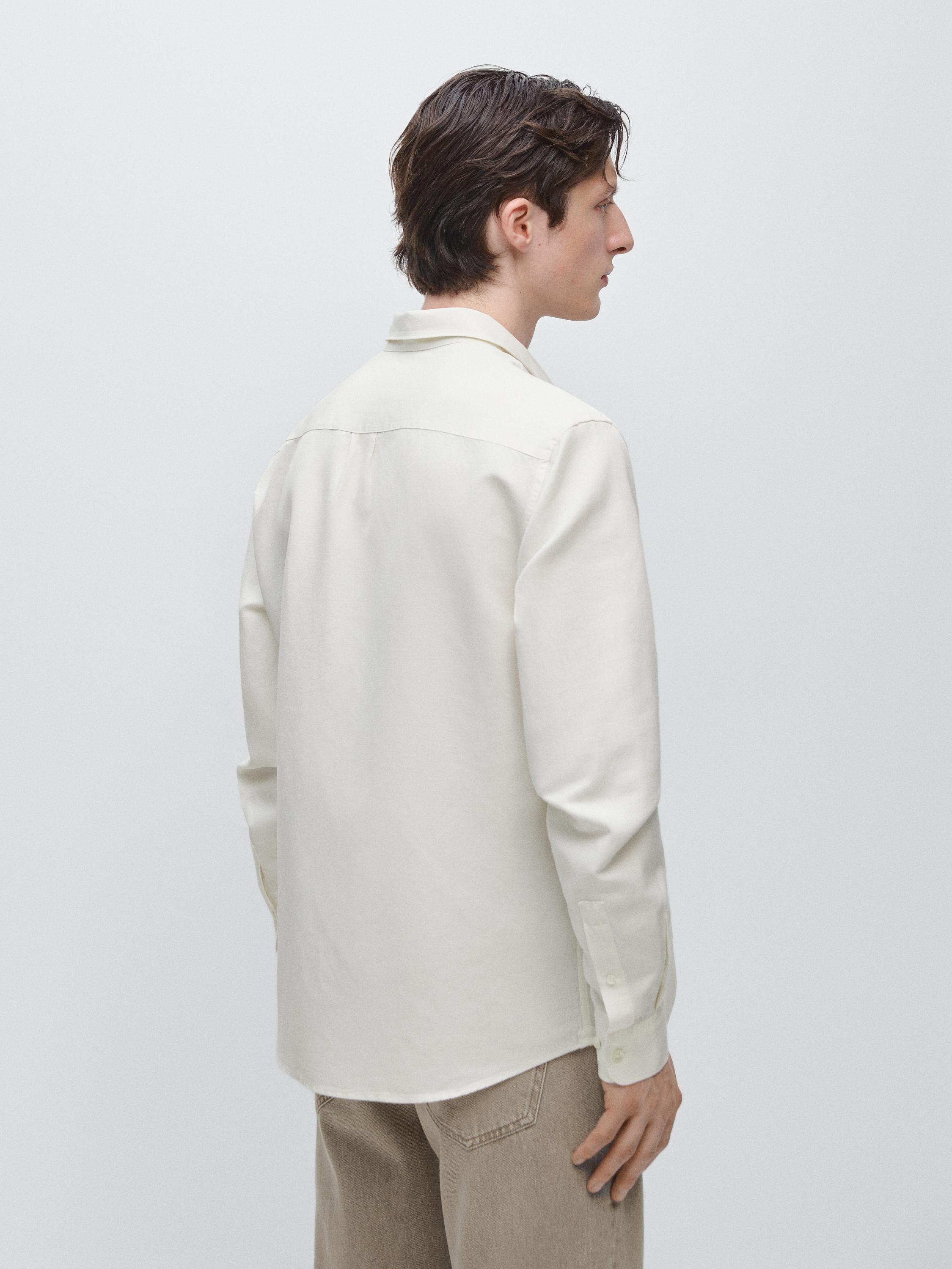 Regular fit linen blend shirt — CREAM