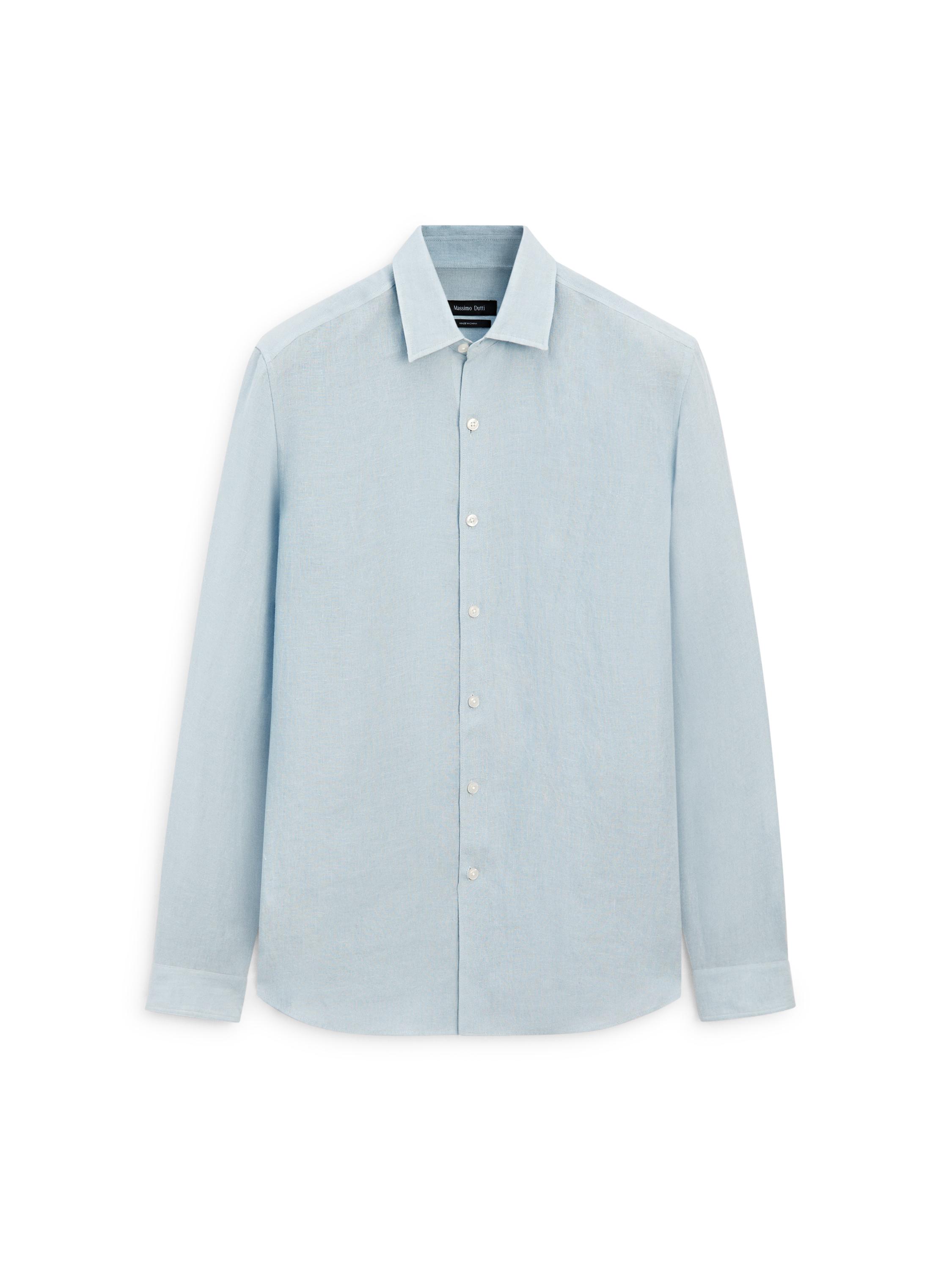 Textured 100% linen regular fit shirt — BLUE
