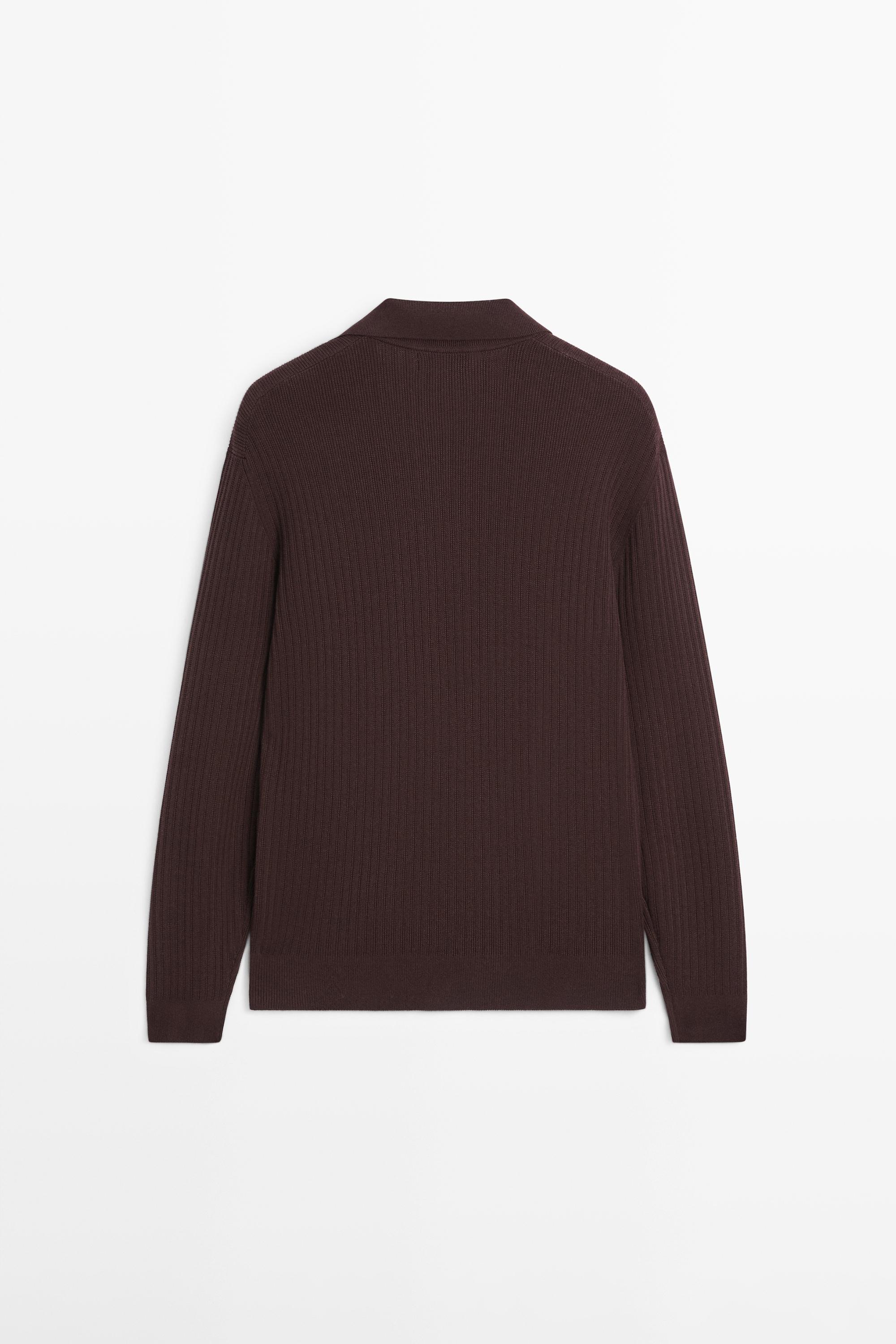 Cotton blend knit polo sweater — BURGUNDY