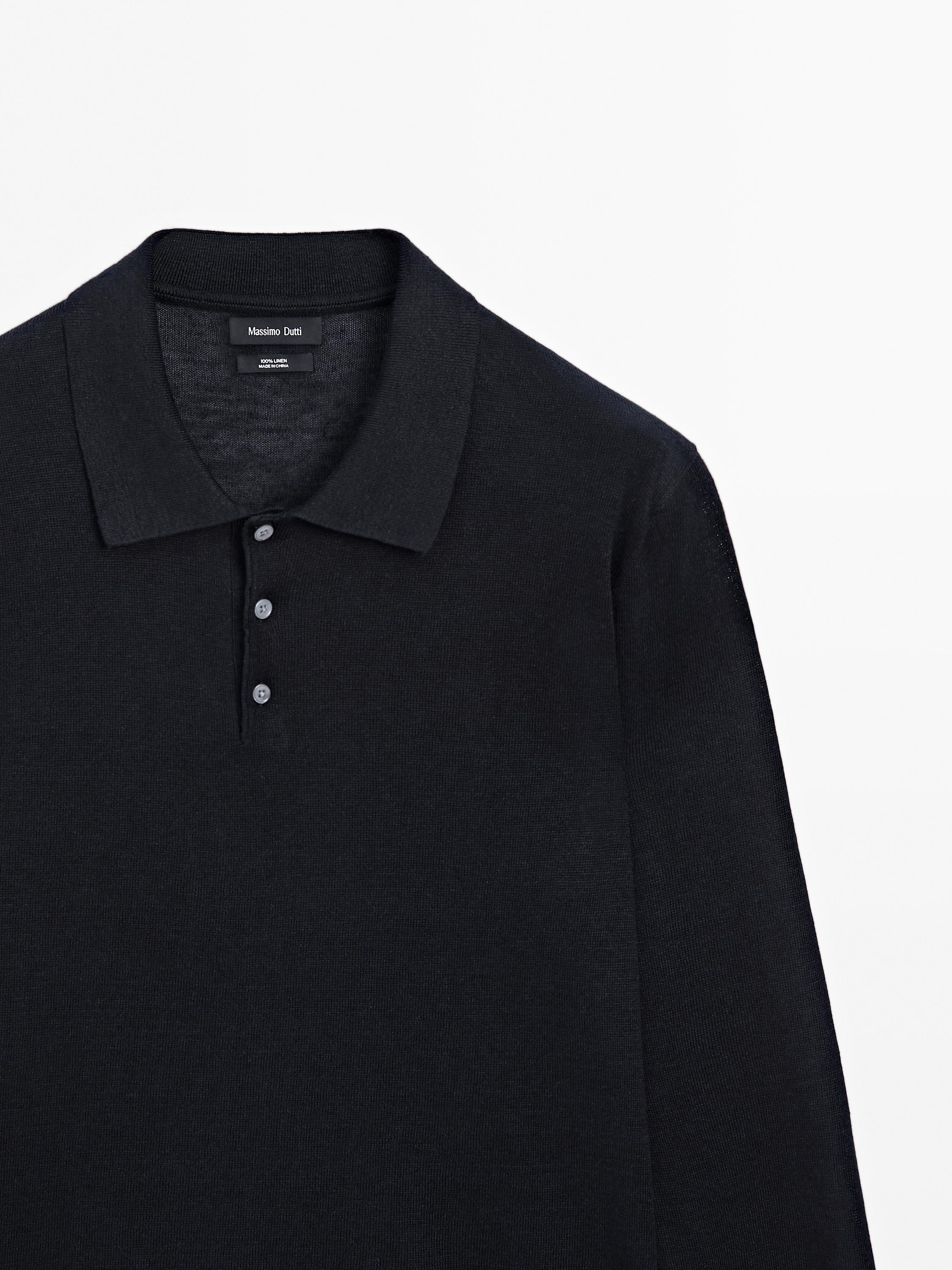 Linen polo collar knit sweater