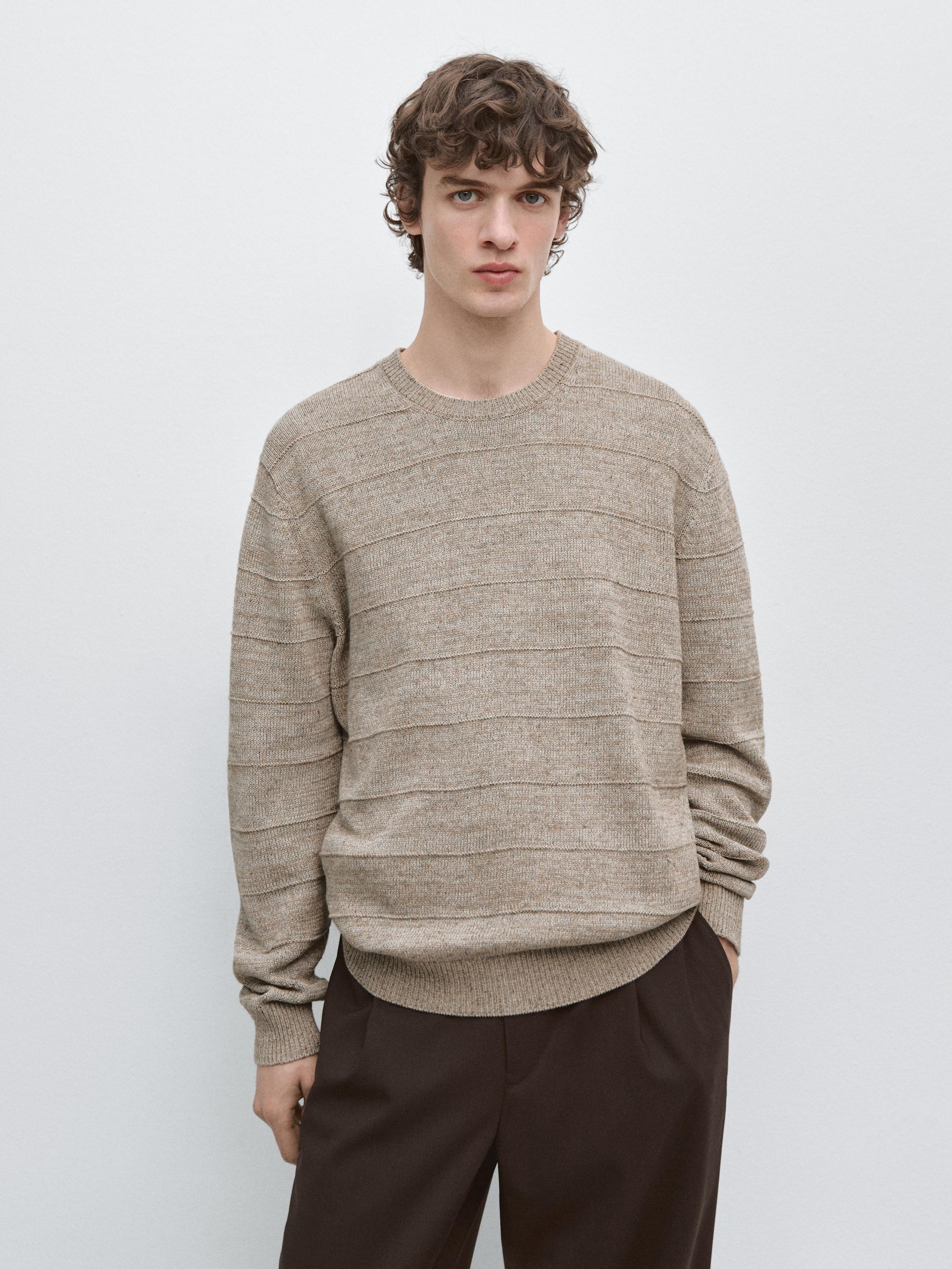 Striped knit crew neck sweater — MINK