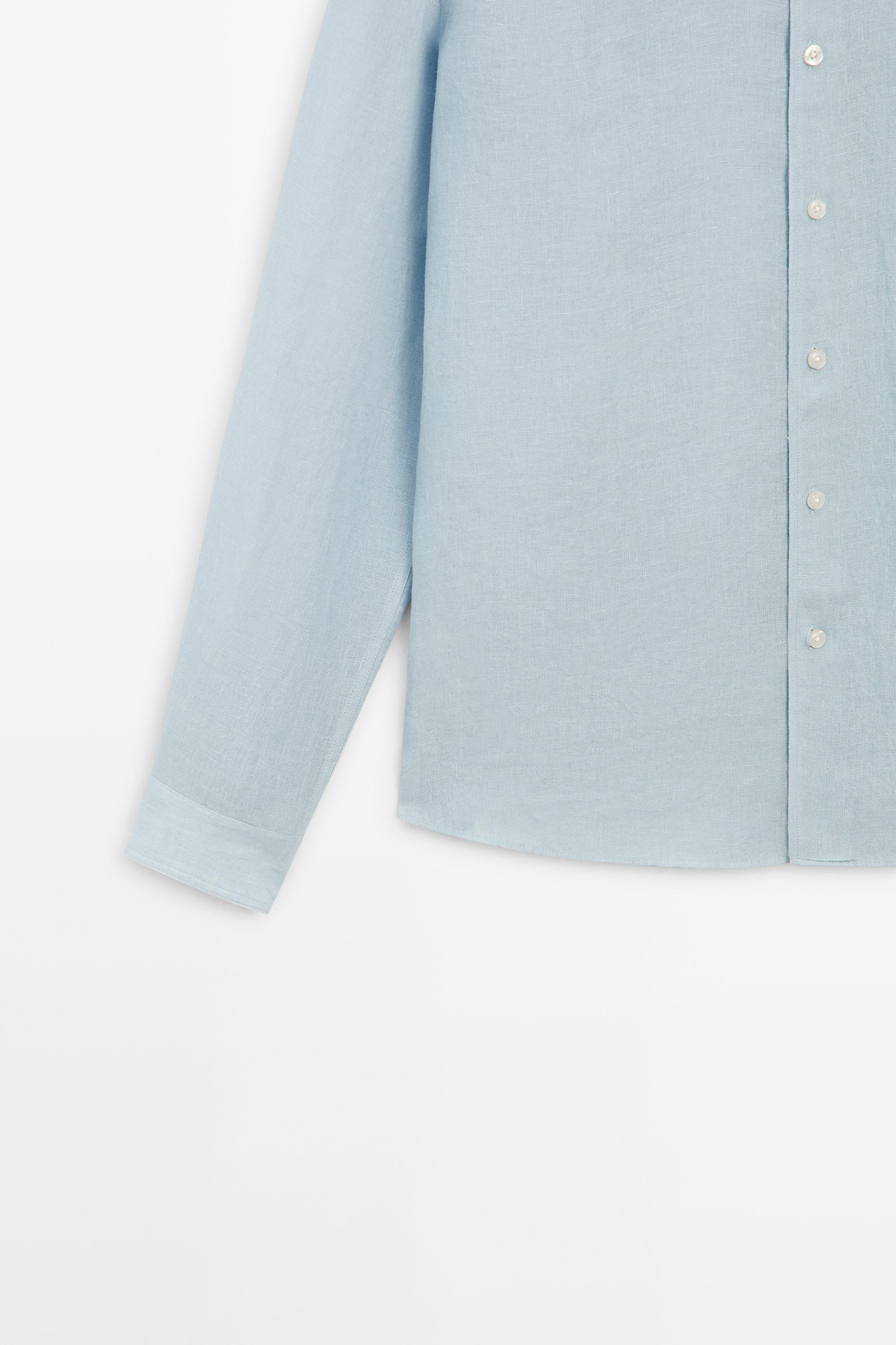Textured 100% linen regular fit shirt — BLUE