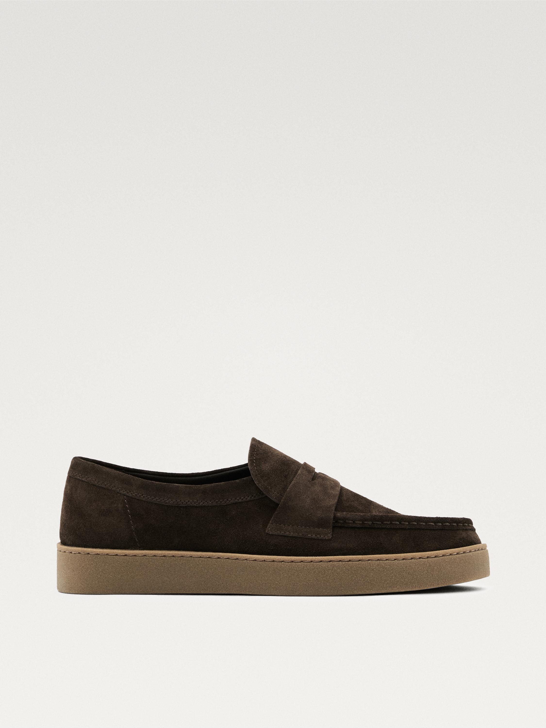 Splitsuède loafers met wreefband