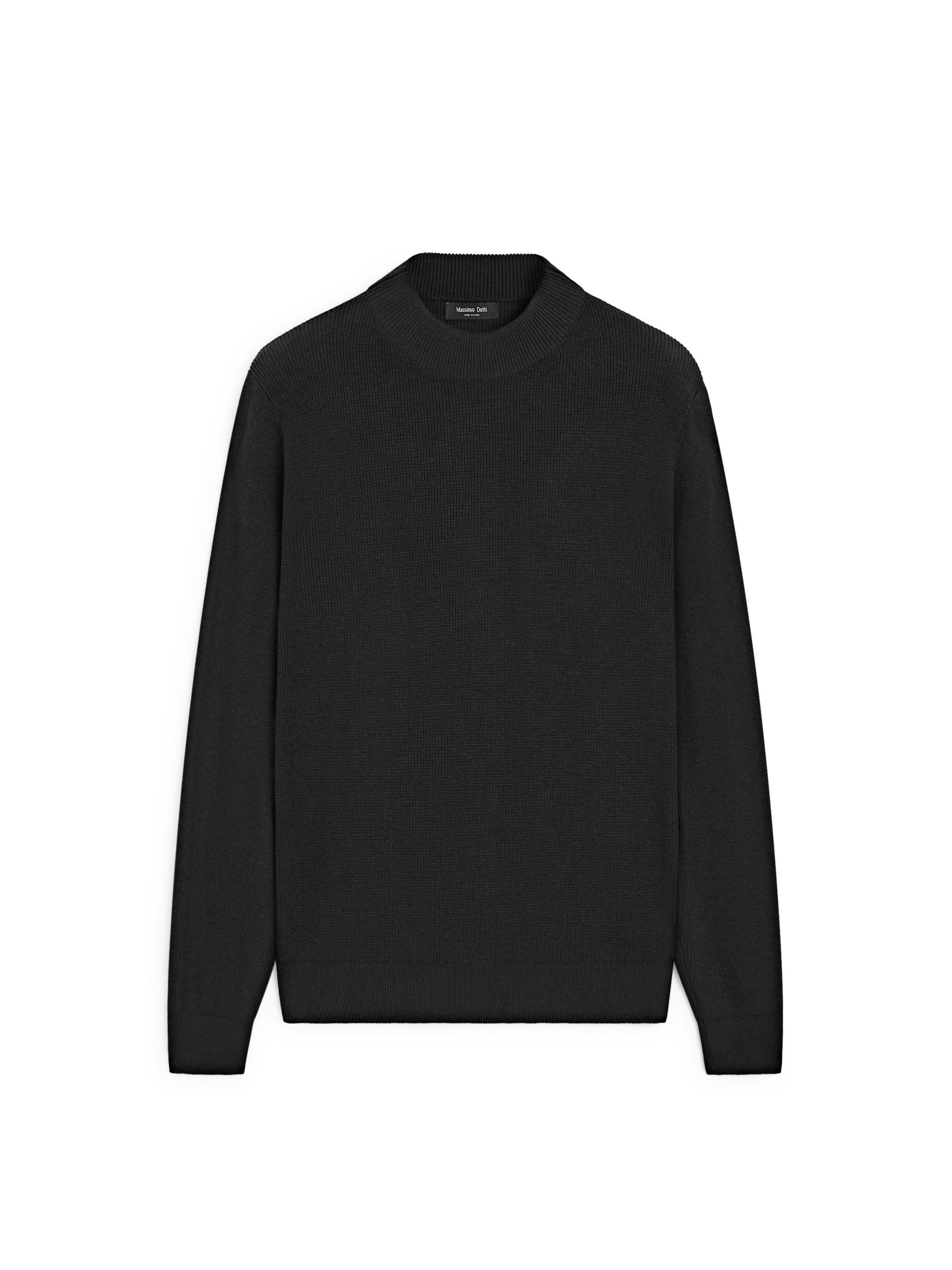 Cotton blend knit sweater with mock turtleneck — BLACK