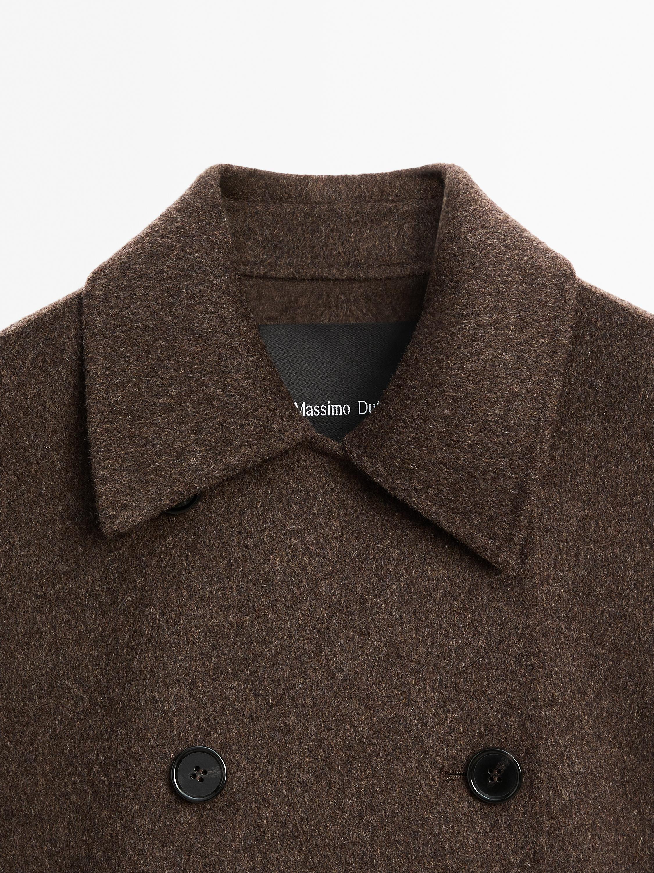 Short double-breasted wool blend coat
