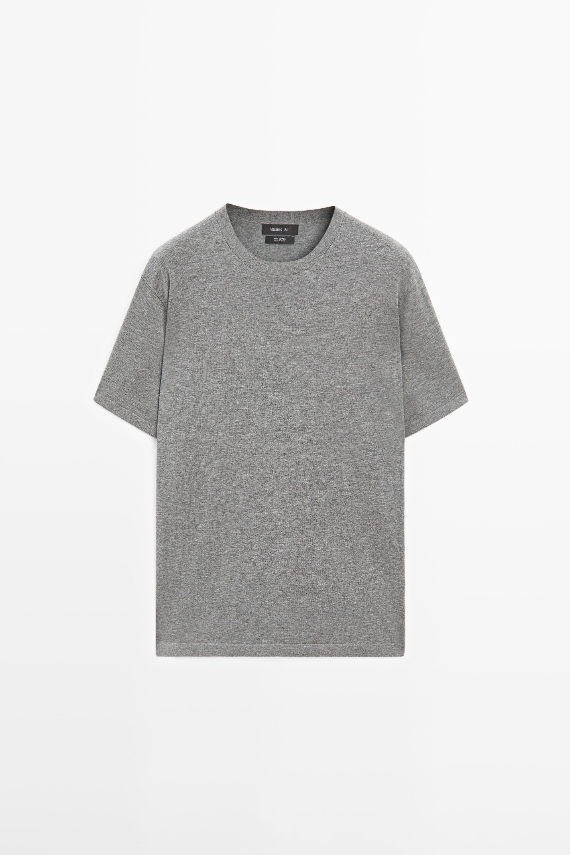 100% cotton short sleeve knit sweater — MEDIUM GREY