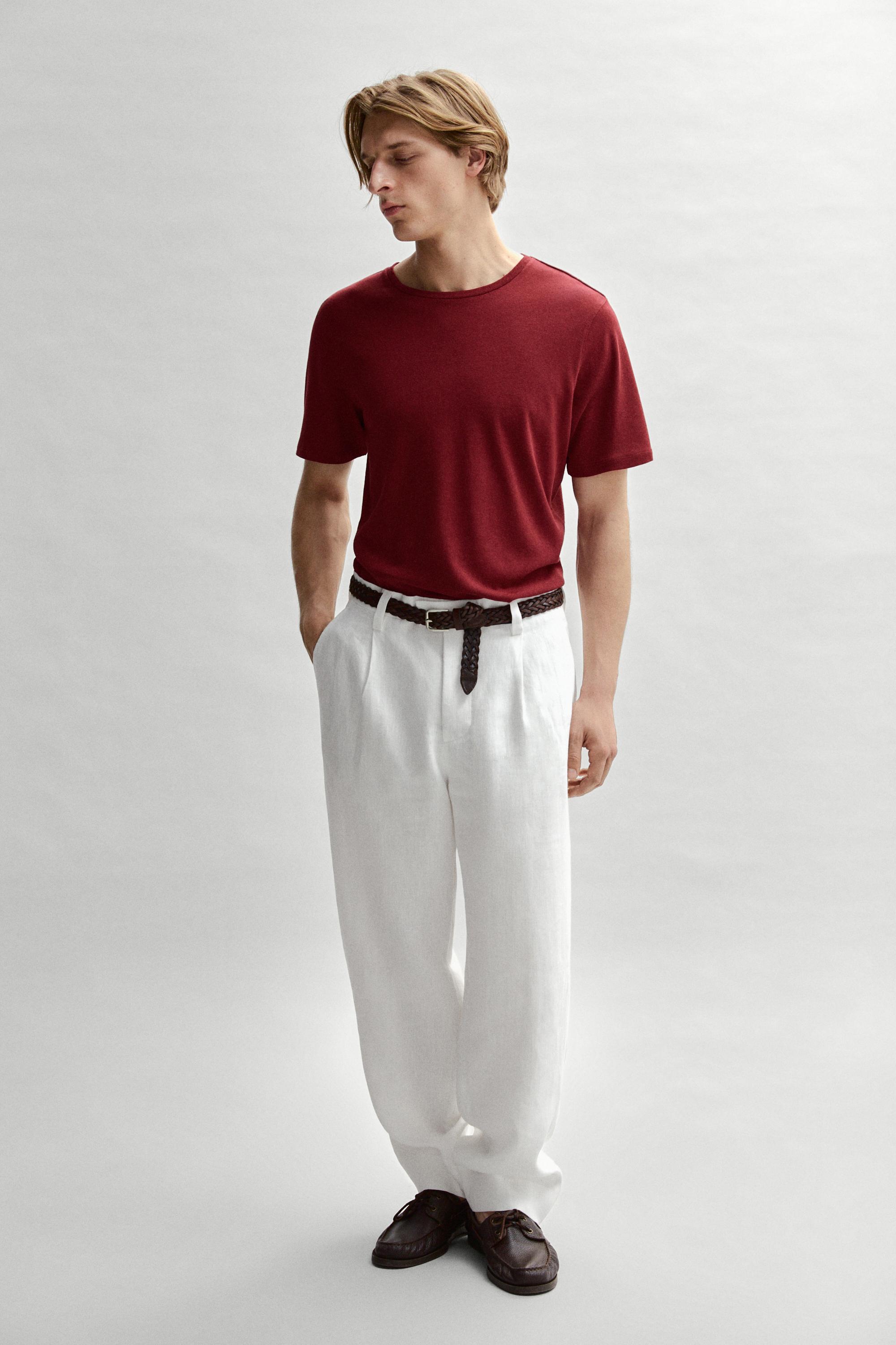 Short sleeve linen and cotton T-shirt — RED