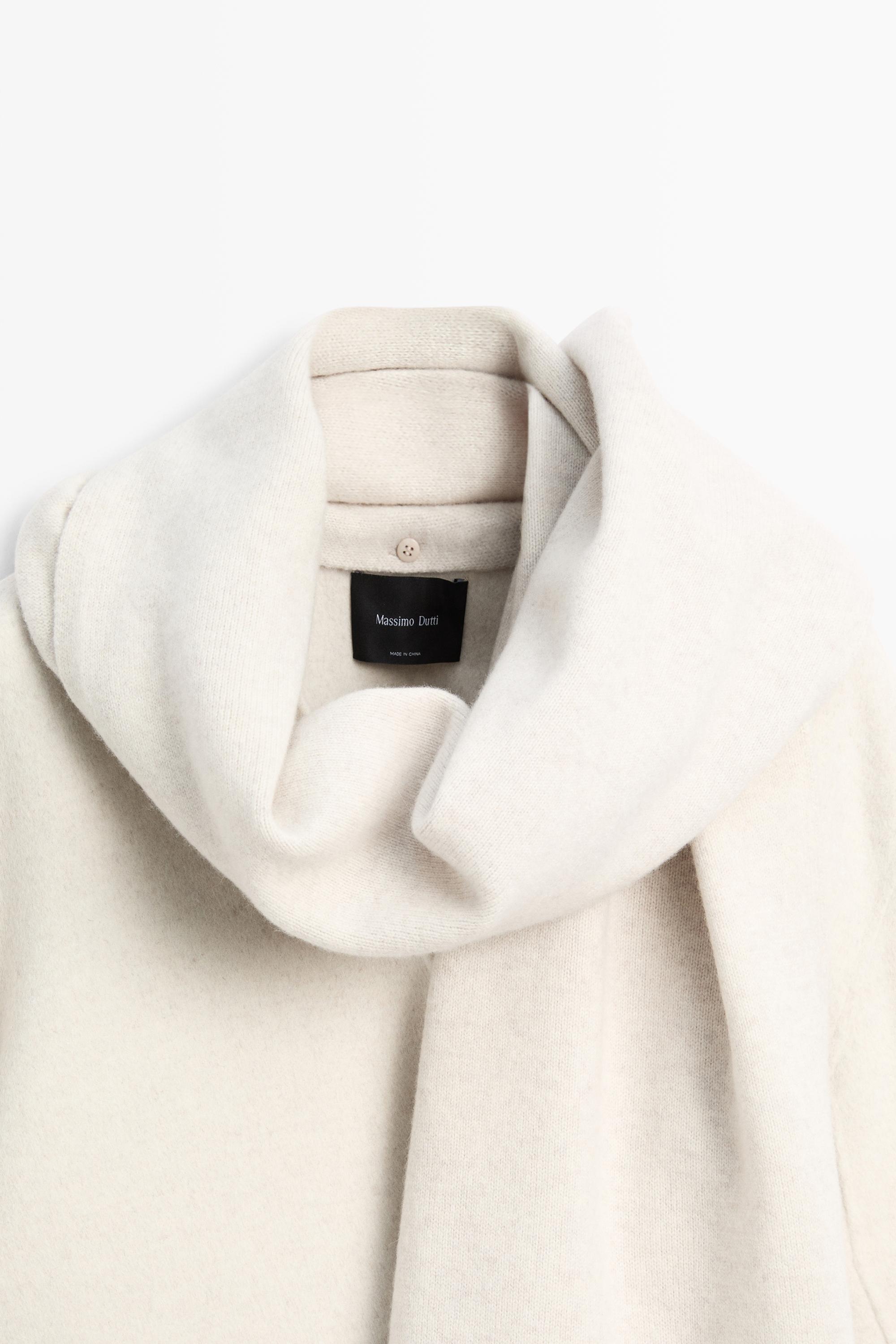Wool-blend coat with scarf detail — BEIGE