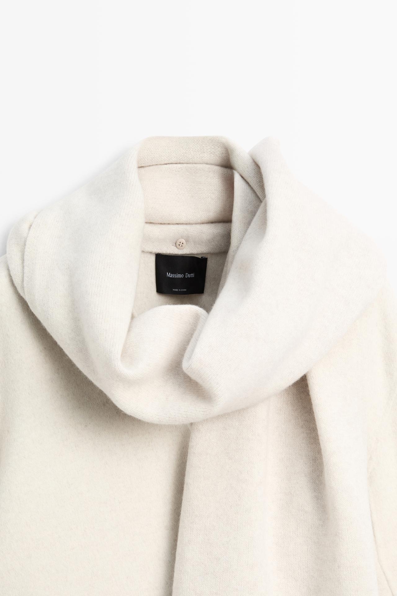 Wool-blend coat with scarf detail — BEIGE