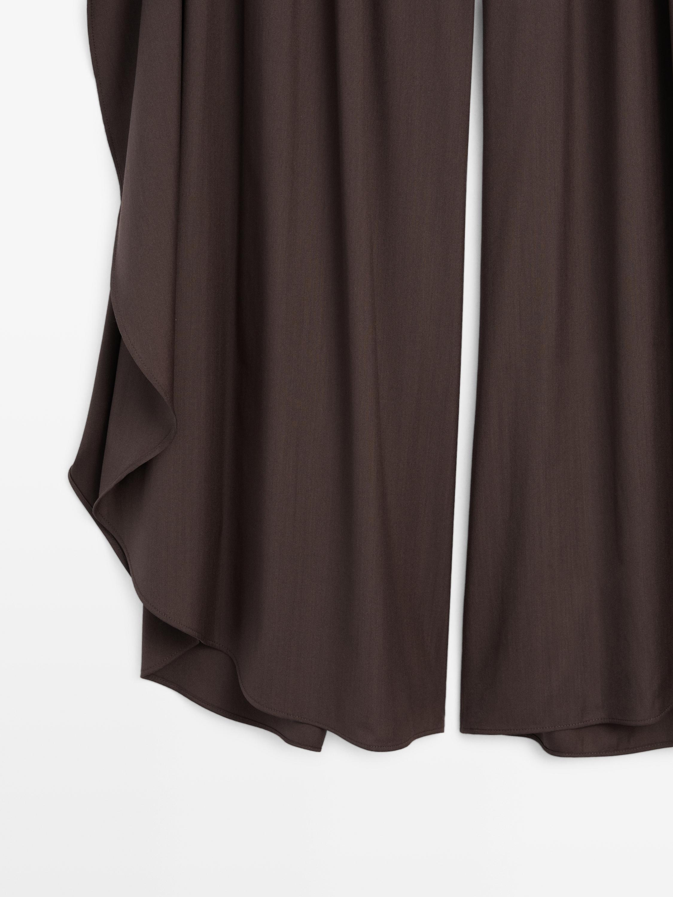 Wide-leg pleated trousers with side vents — Chocolate
