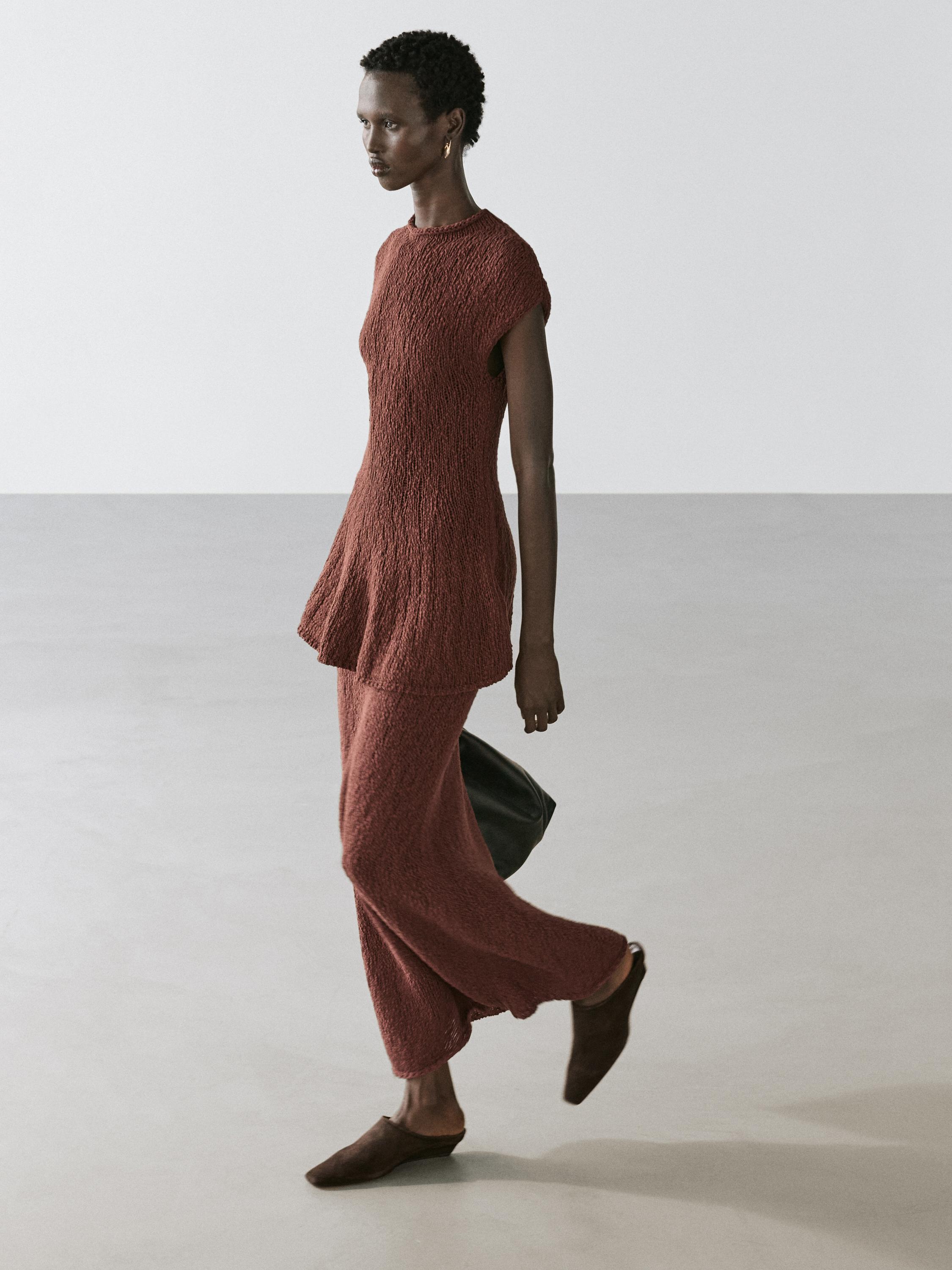 Cotton knit midi skirt — RUSSET