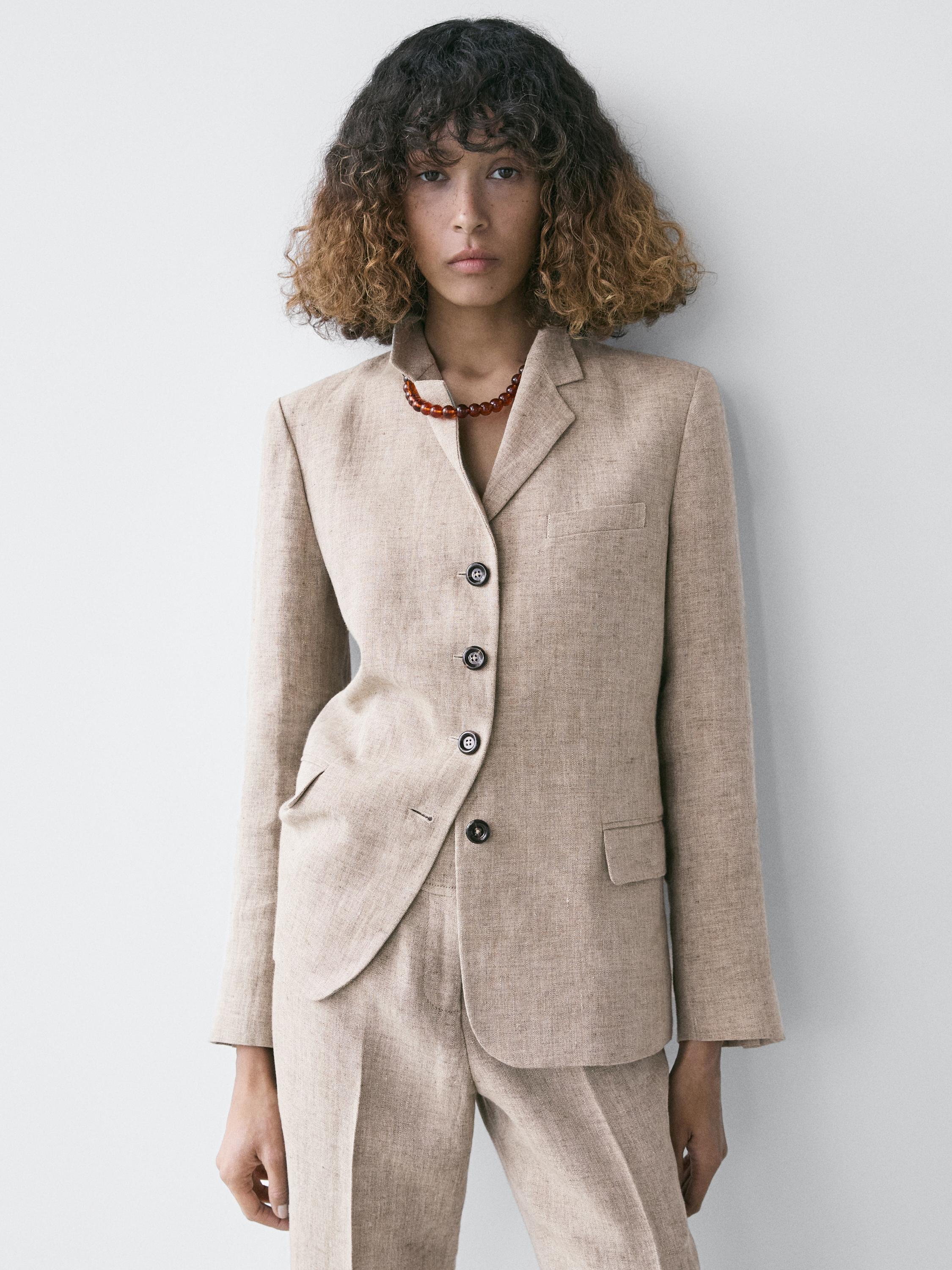 100% linen melange blazer — BEIGE