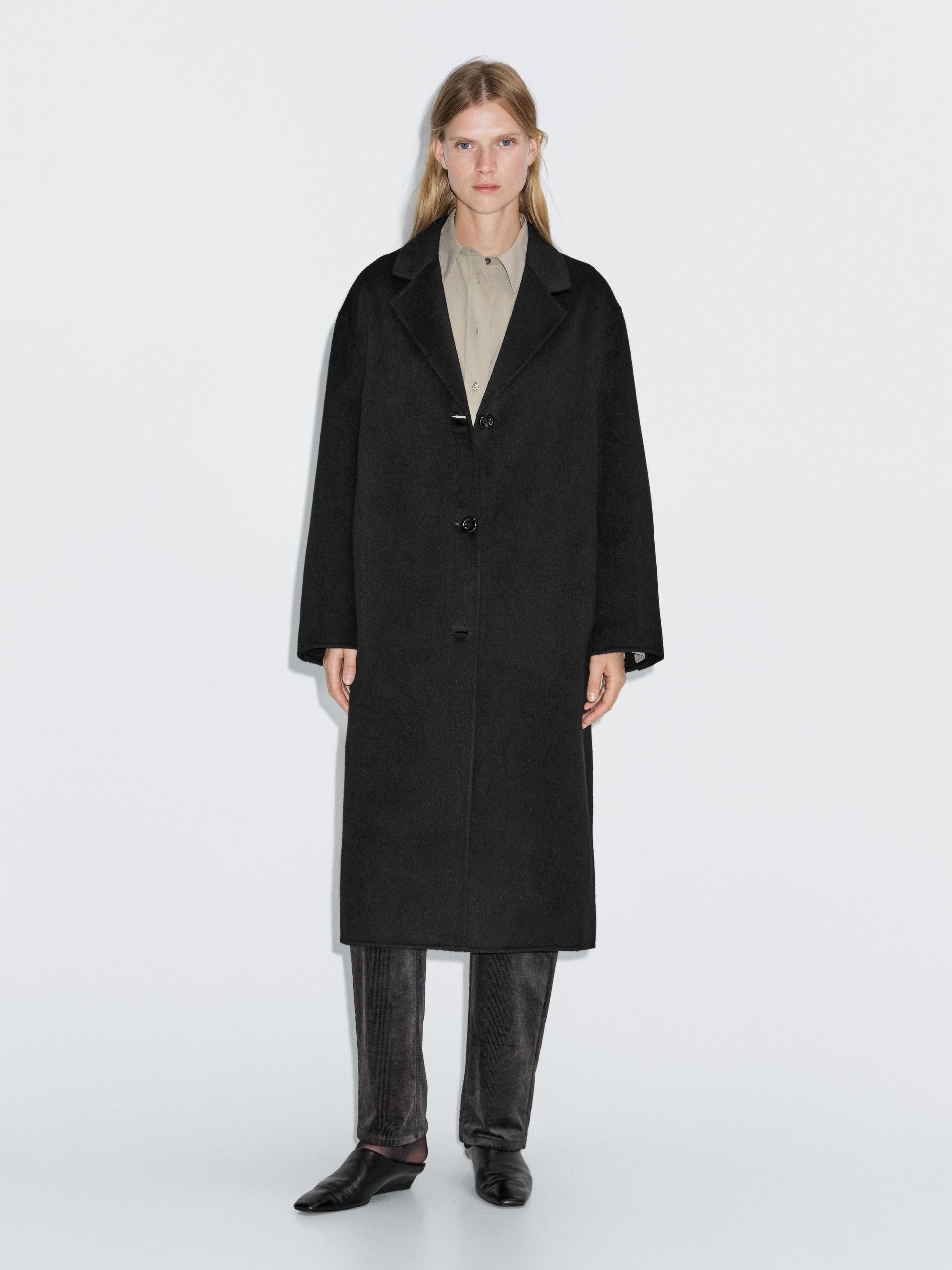 Manteau Long En Laine Mélangée - Noir - L - Massimo Dutti - Femme