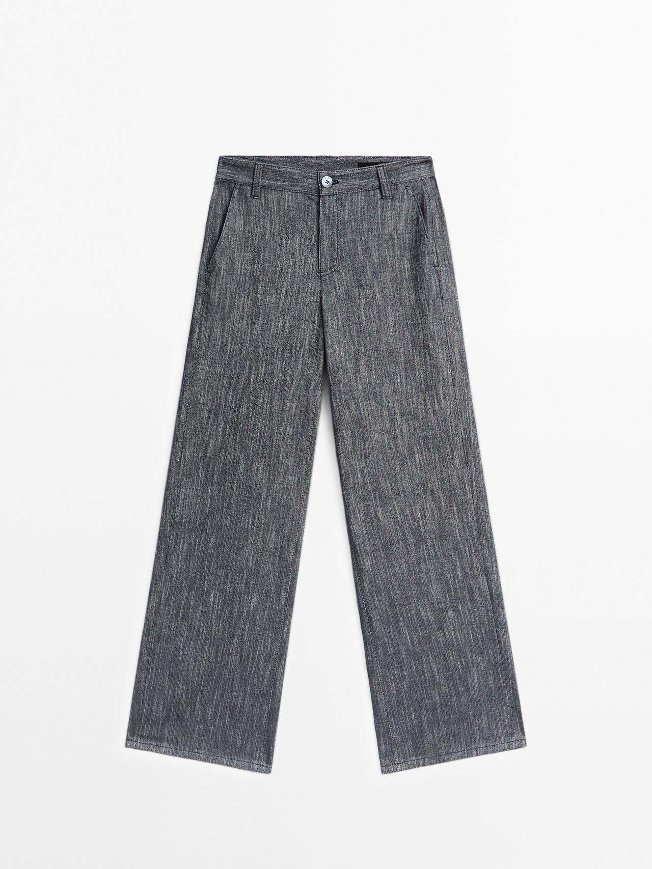 Massimo Dutti - Dame - Mid Waist Bukser Med Brede Ben - Marineblå - 36