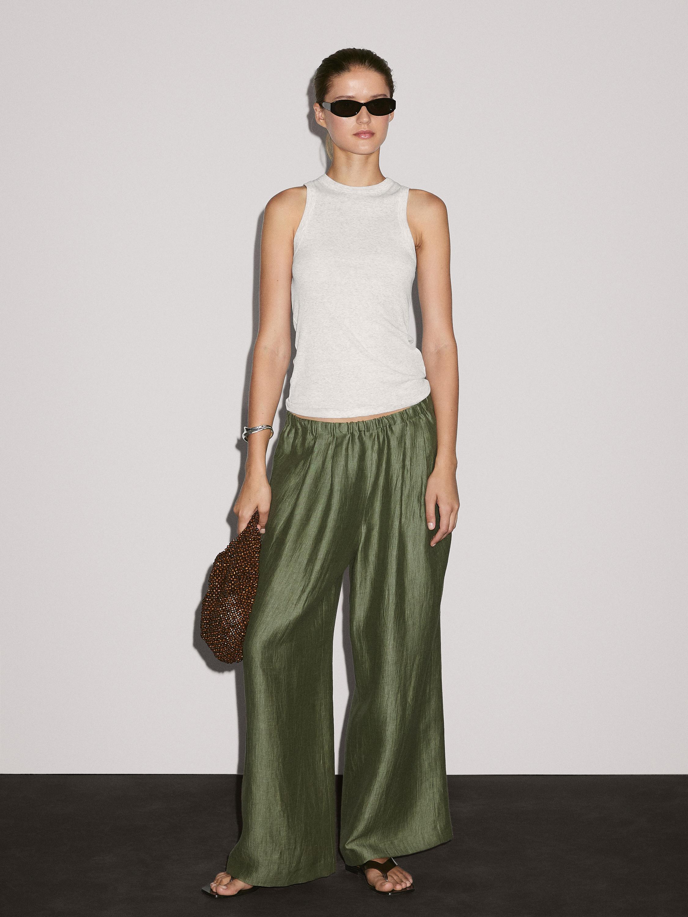 Straight fit flowing linen blend trousers
