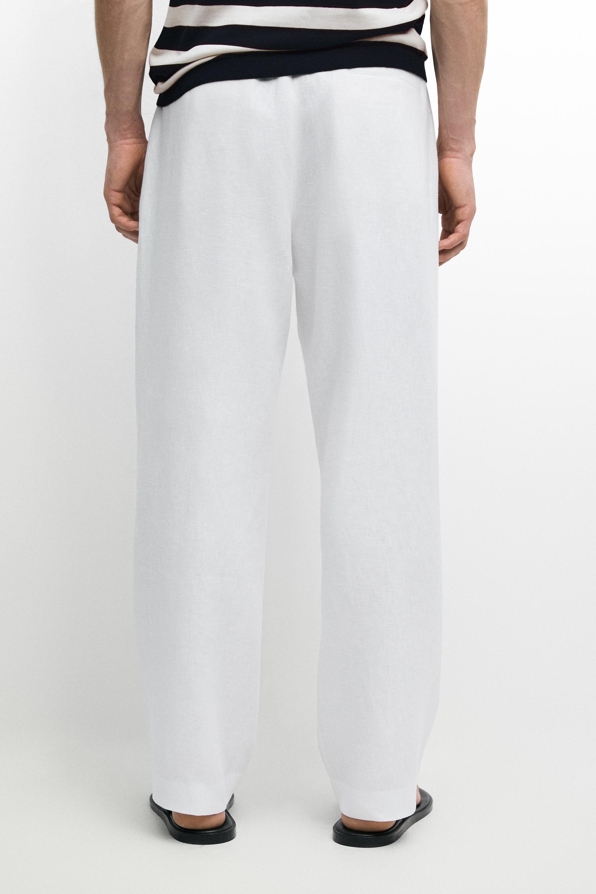 100% linen jogger-fit pants — WHITE