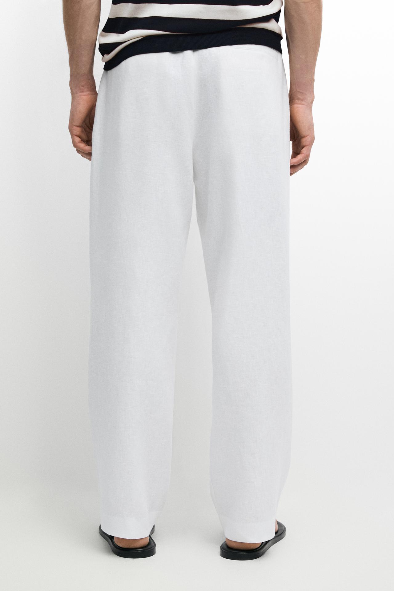 100% linen jogger-fit pants — WHITE