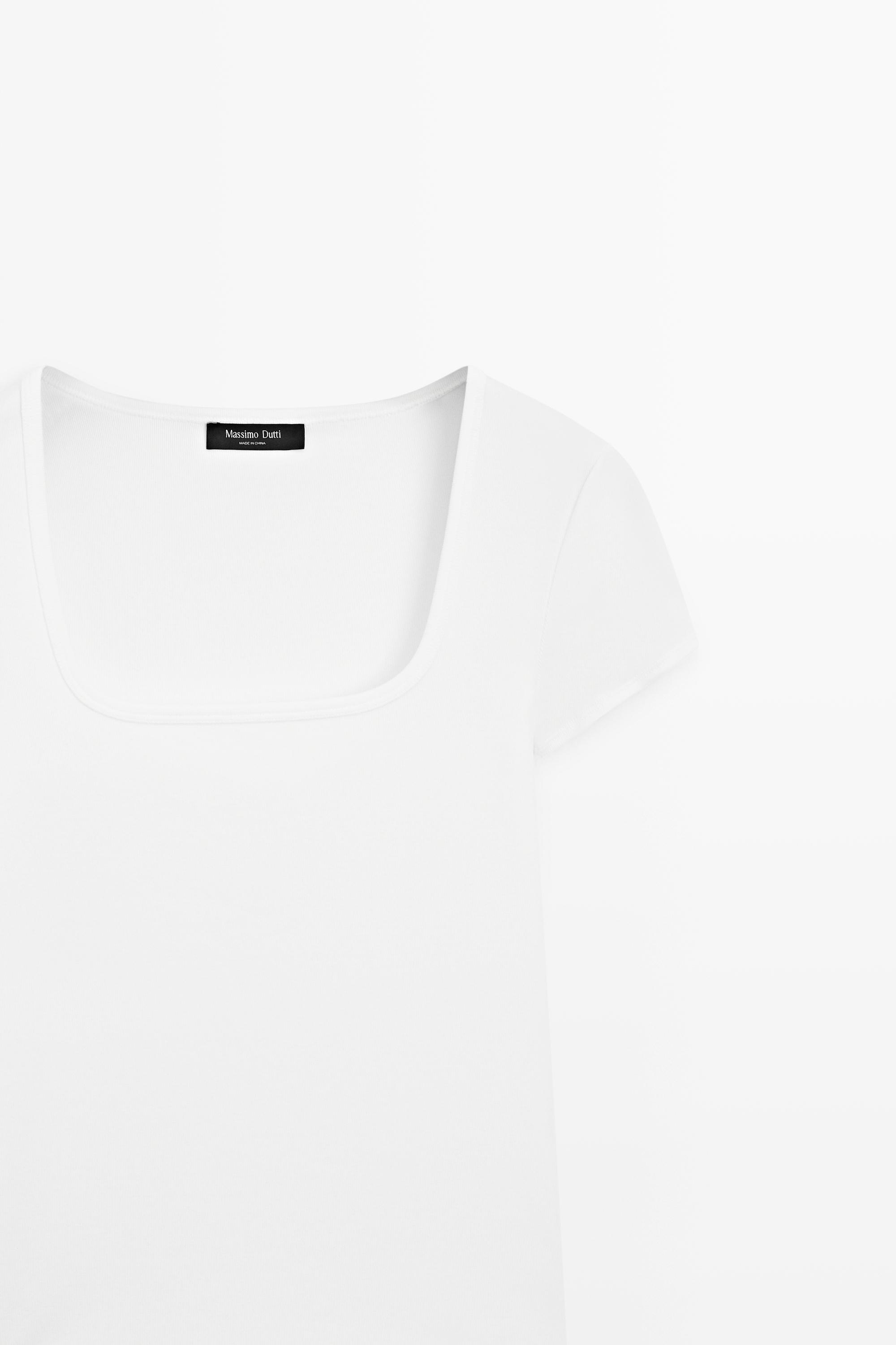 Short sleeve square neckline T-shirt — WHITE