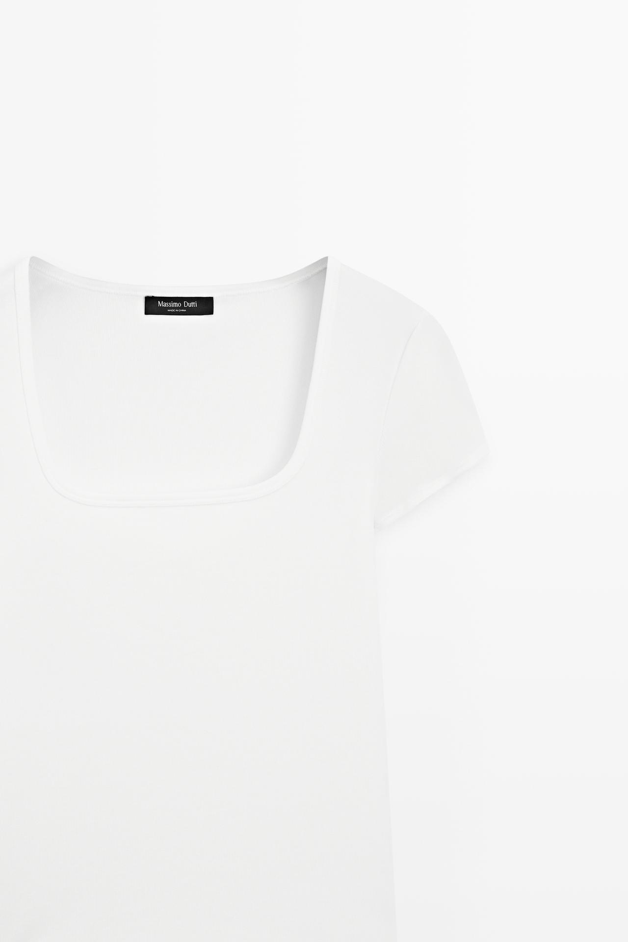 Square-neck short sleeve T-shirt — WHITE