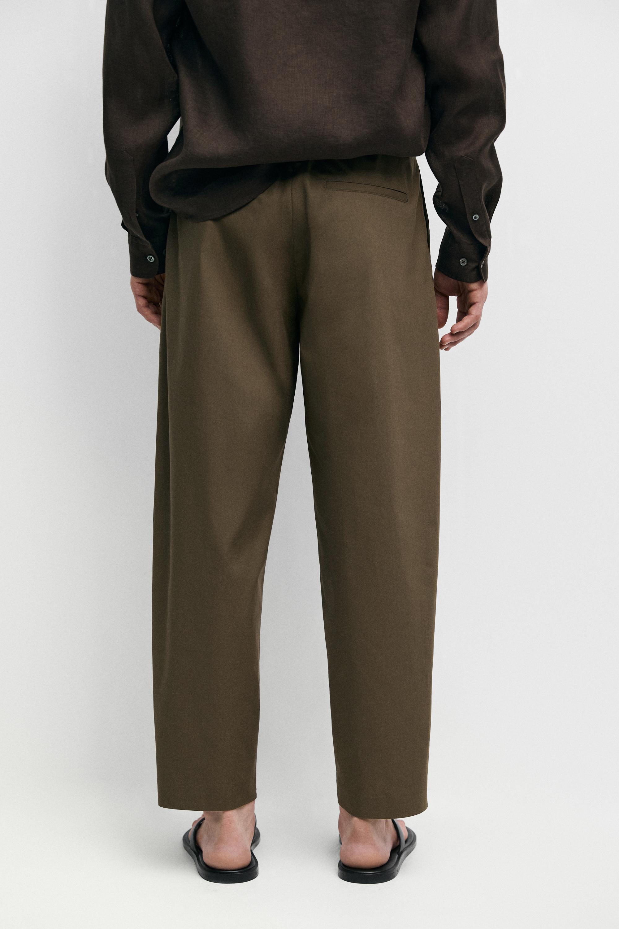 Cotton trousers with double darts — DARK GREEN