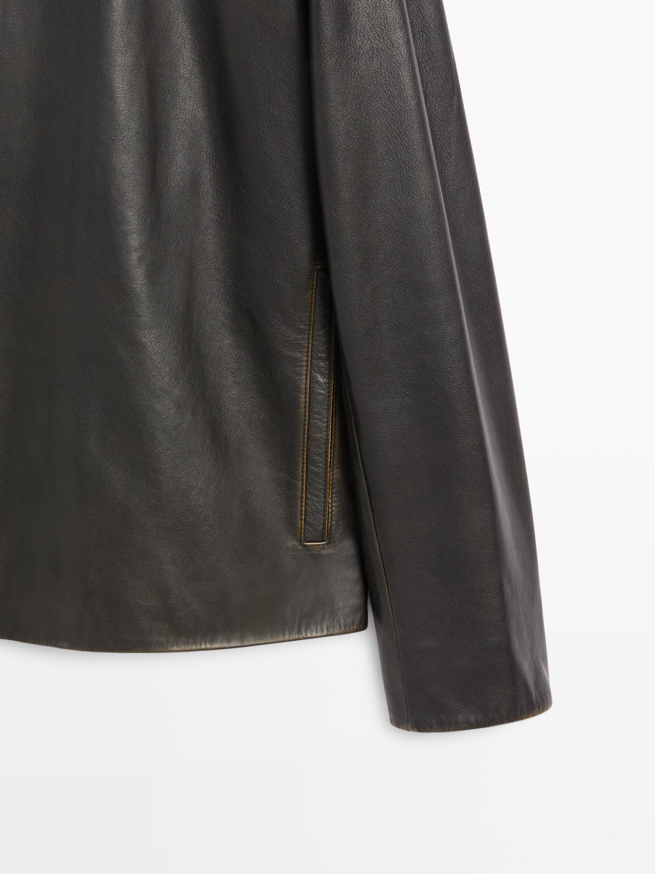 Distressed effect leather jacket — BROWN