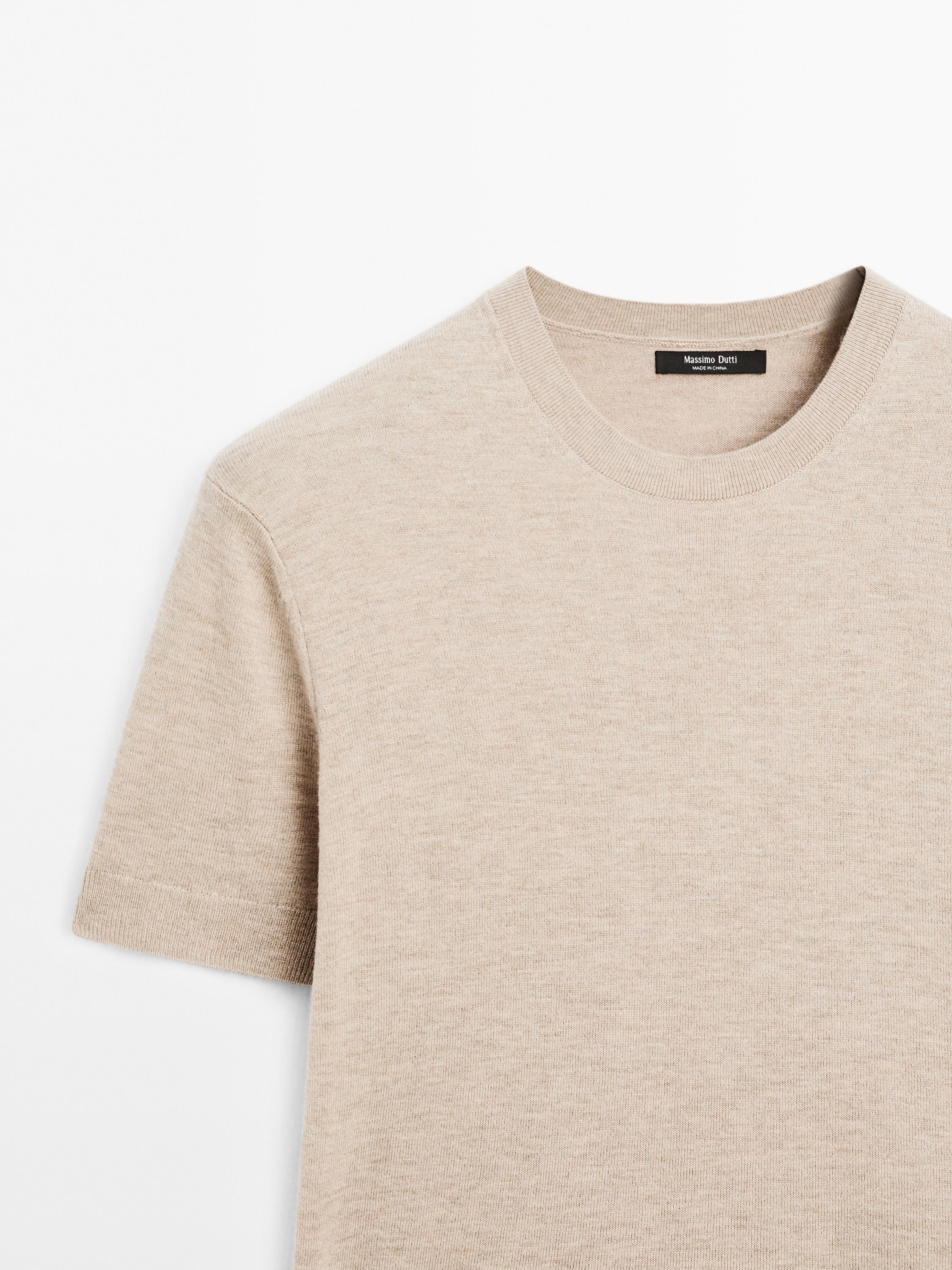 Short-sleeve wool blend knit sweater