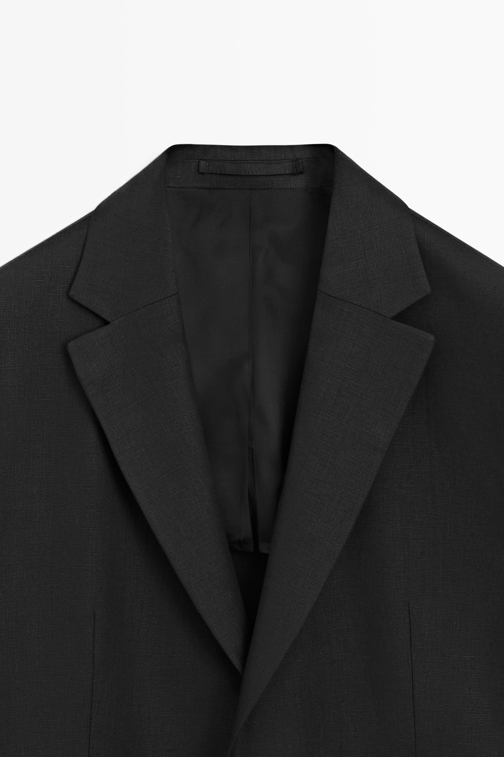Tailored fit 100% linen suit blazer — BLACK