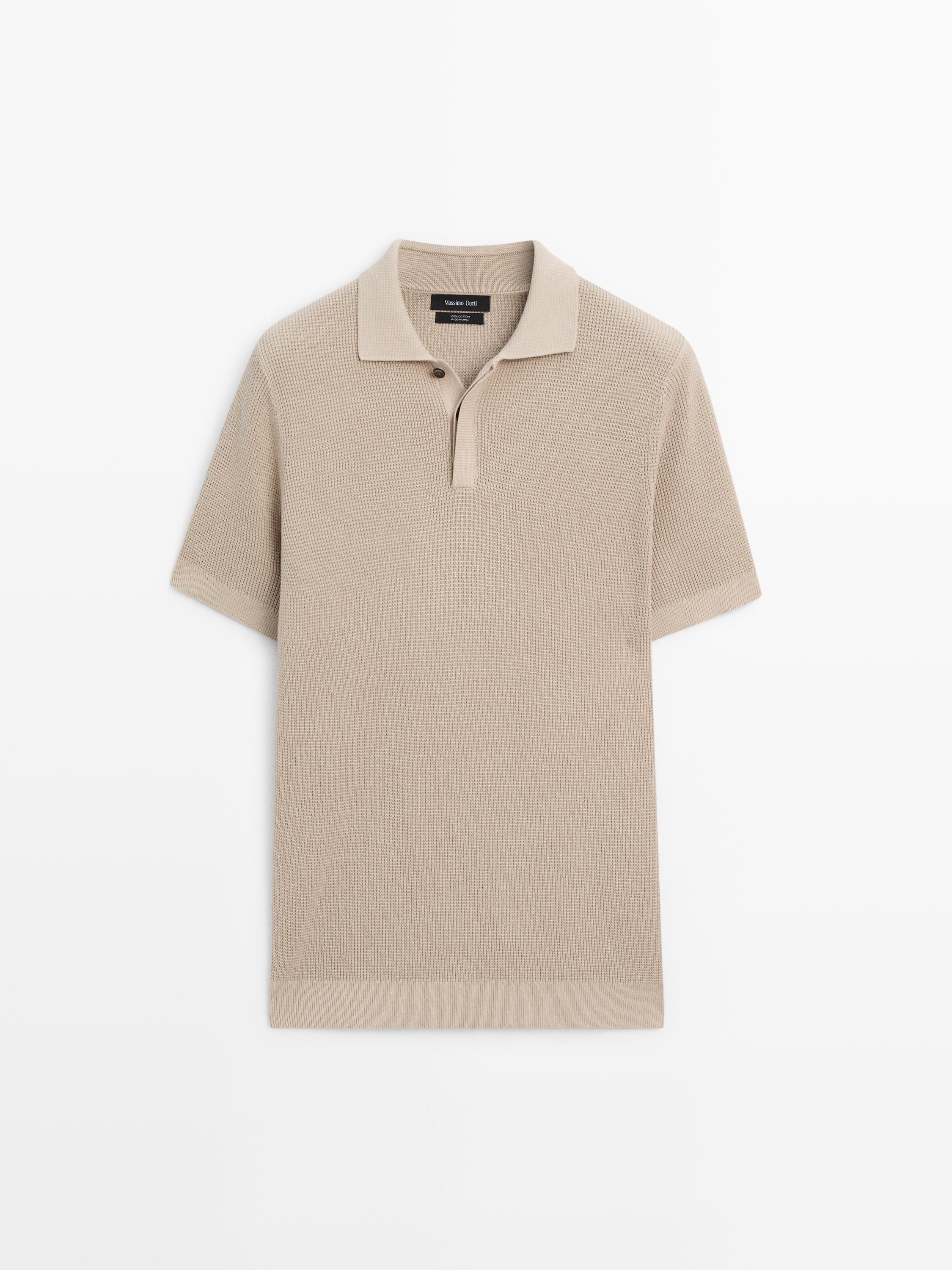 Textured cotton knit polo shirt — RUST