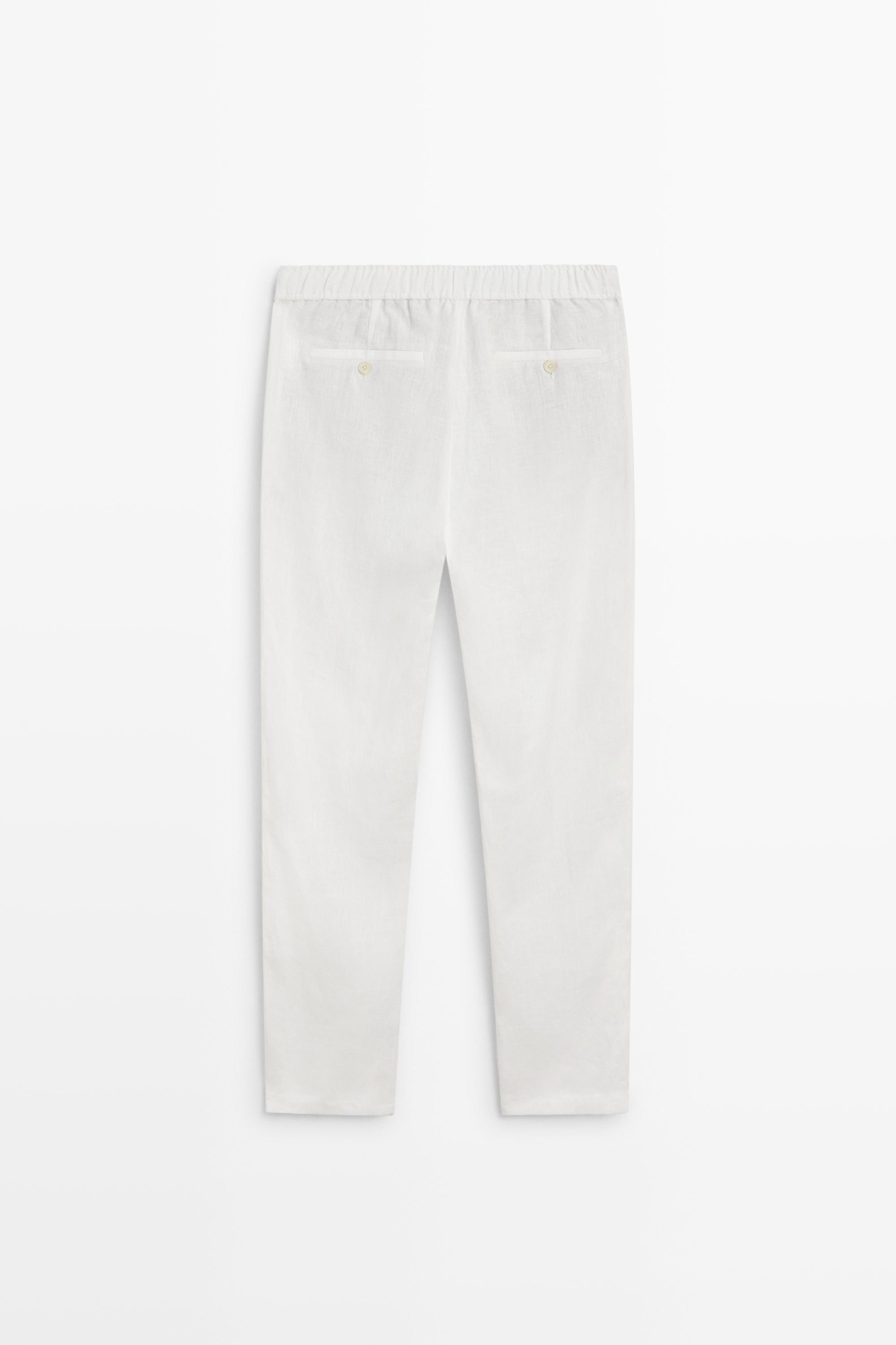 100% linen jogger fit pants — WHITE