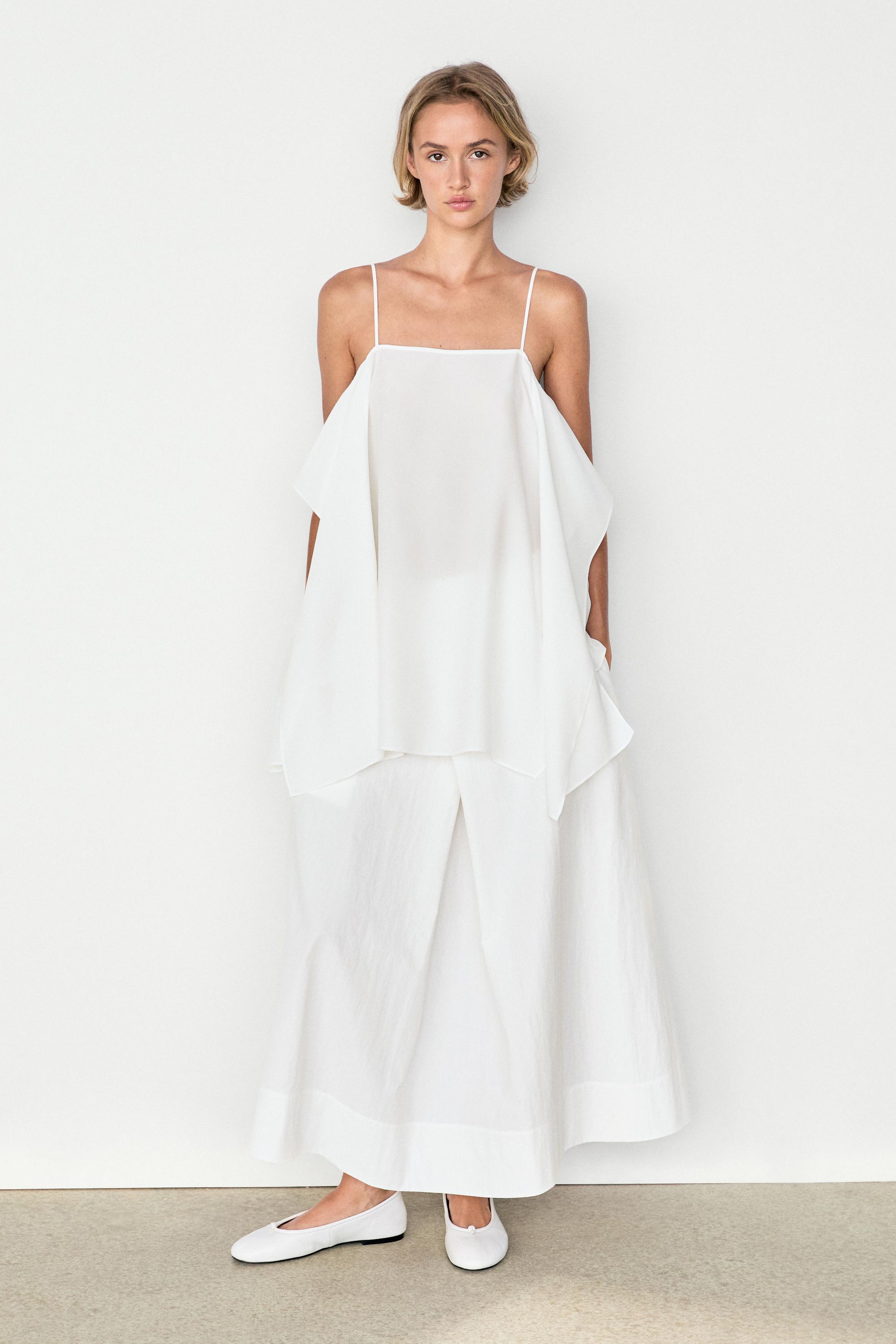 Flowing spaghetti strap top — WHITE