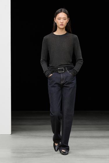 Long sleeve wool-blend T-shirt — DARK GREY 1