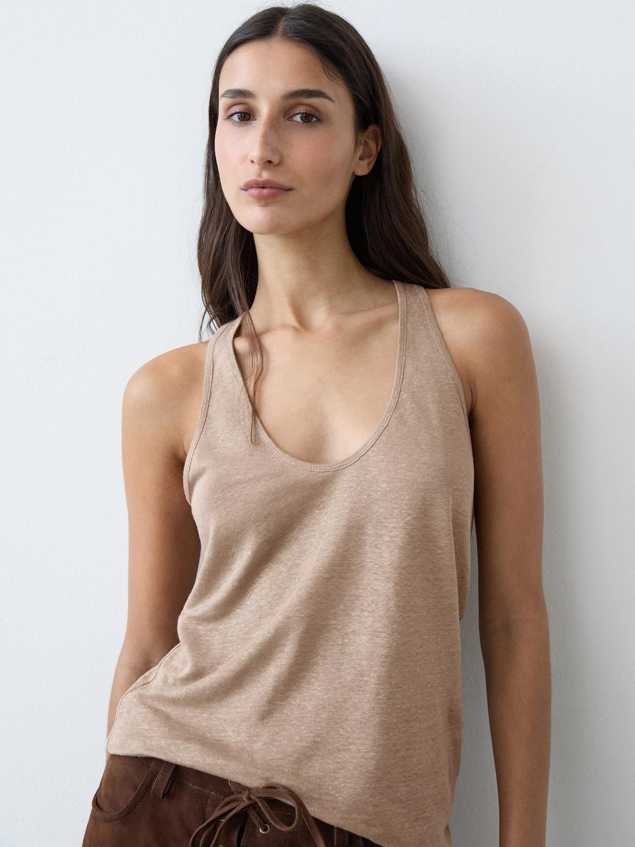 Flowing 100% linen top — STONE