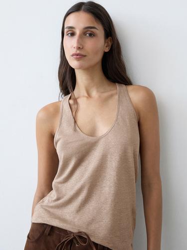 Flowing 100% linen top — STONE 8