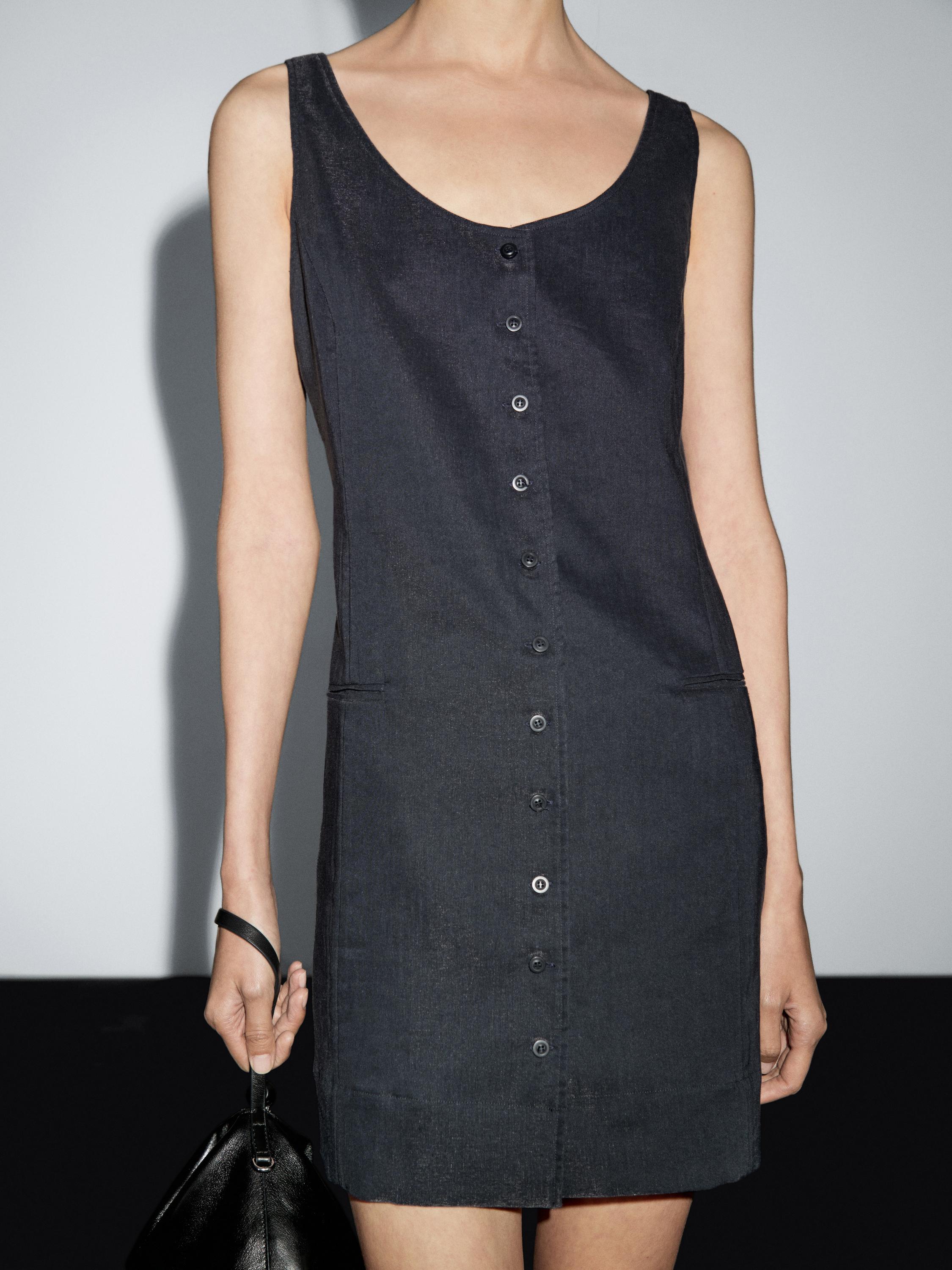 Short linen blend waistcoat dress