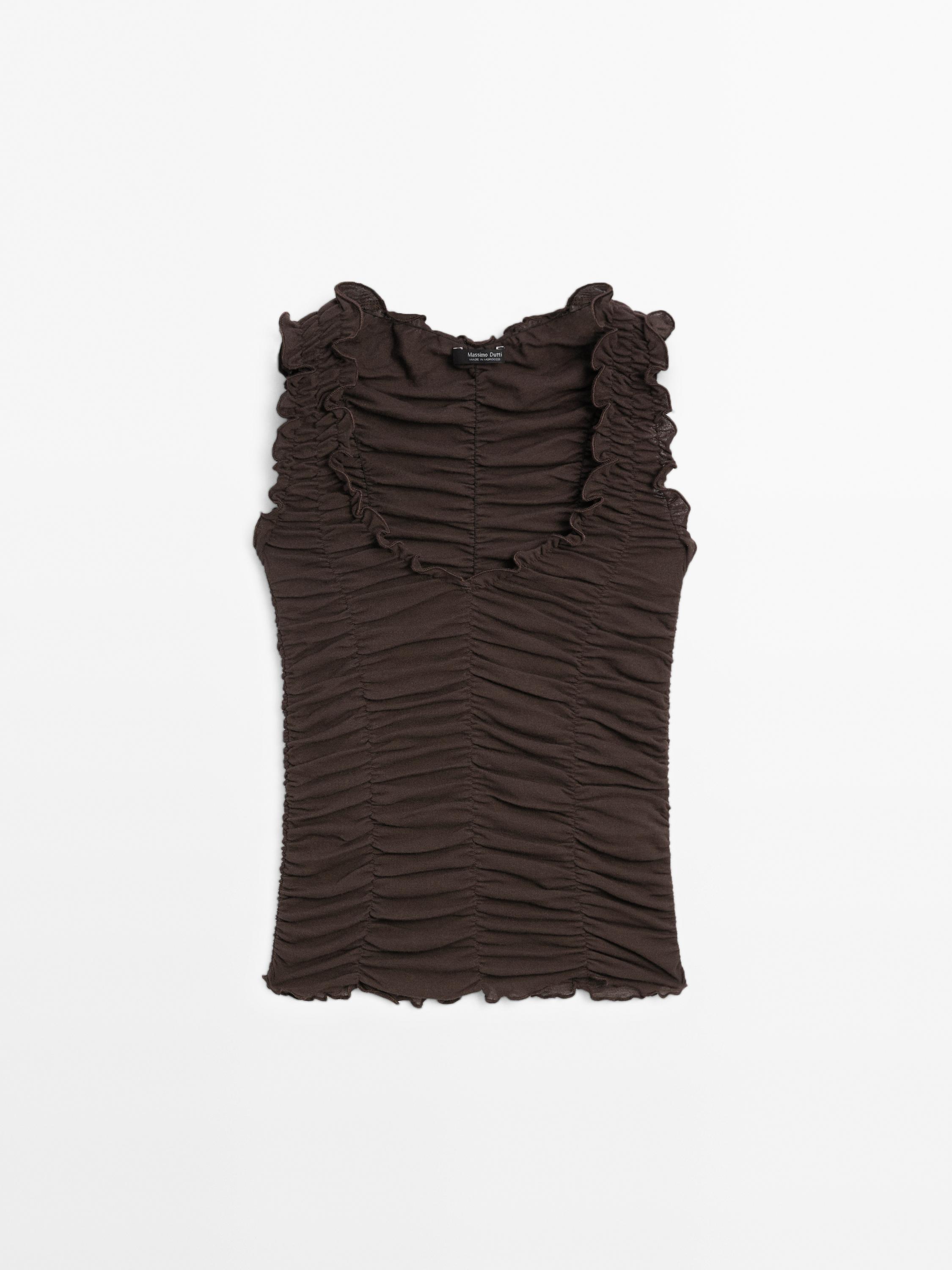 Top aus Baumwolle in Knitteroptik