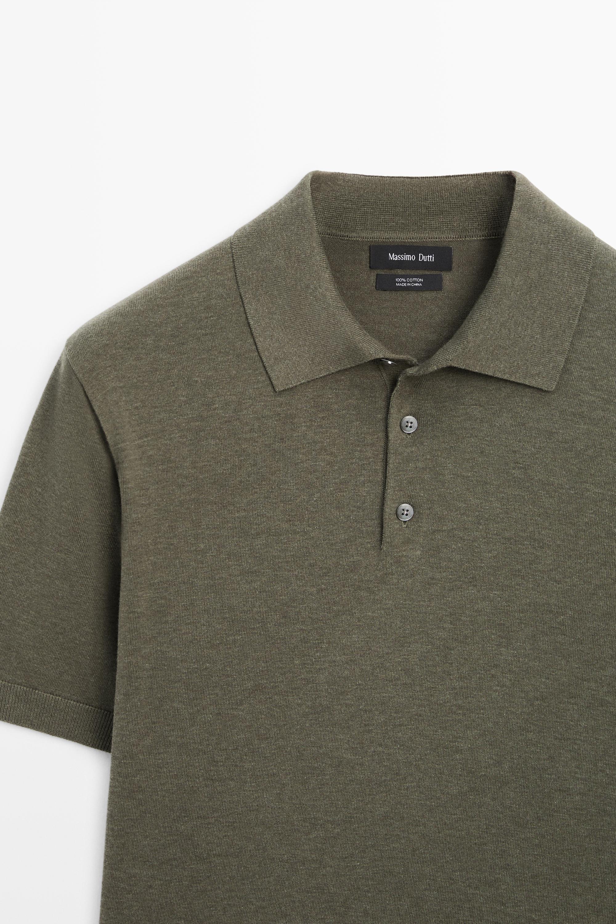 100% cotton knit polo shirt — GREEN MARL