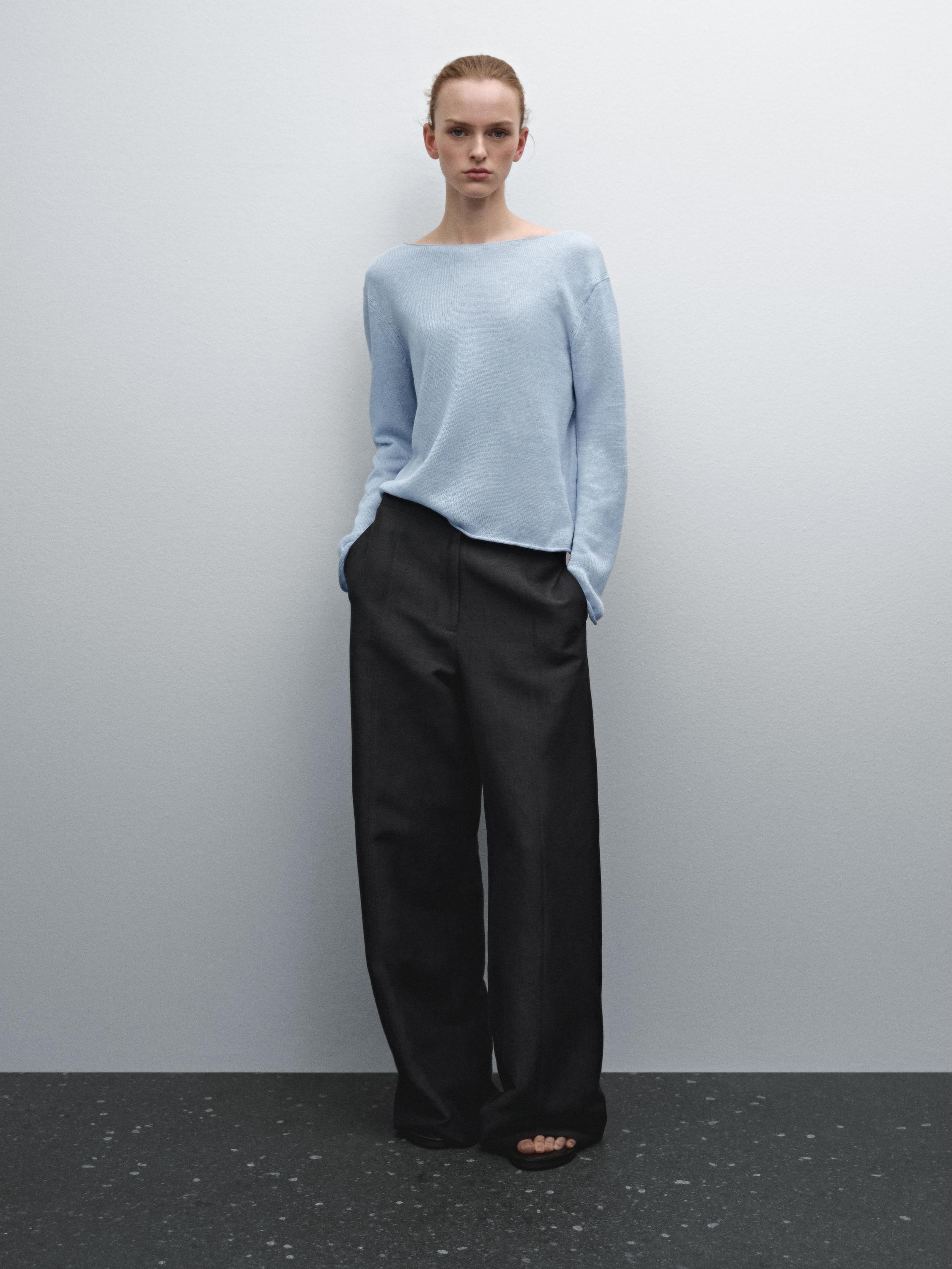 Linen blend cutwork sweater