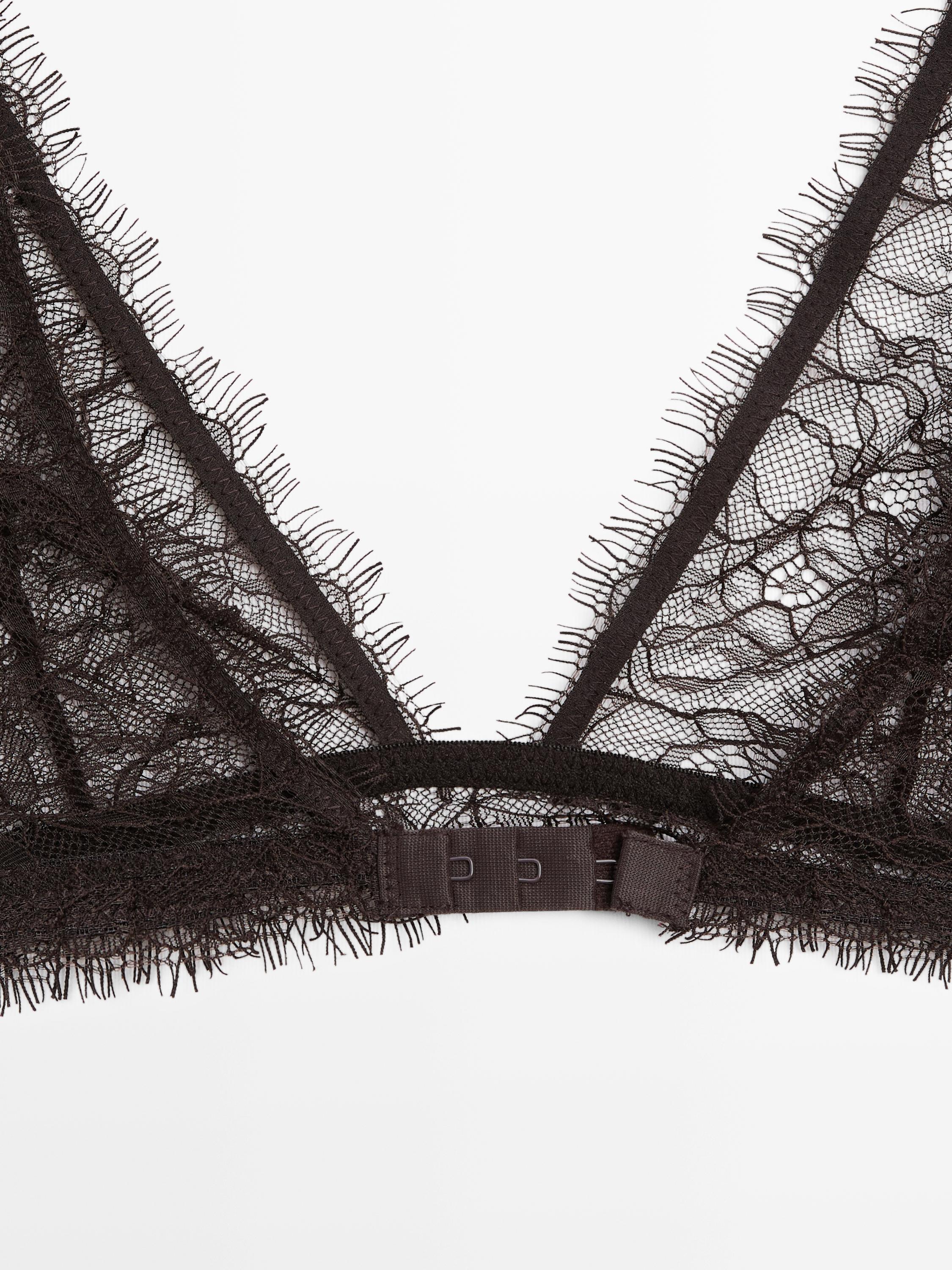 Lace bralette with floral detail — BROWN