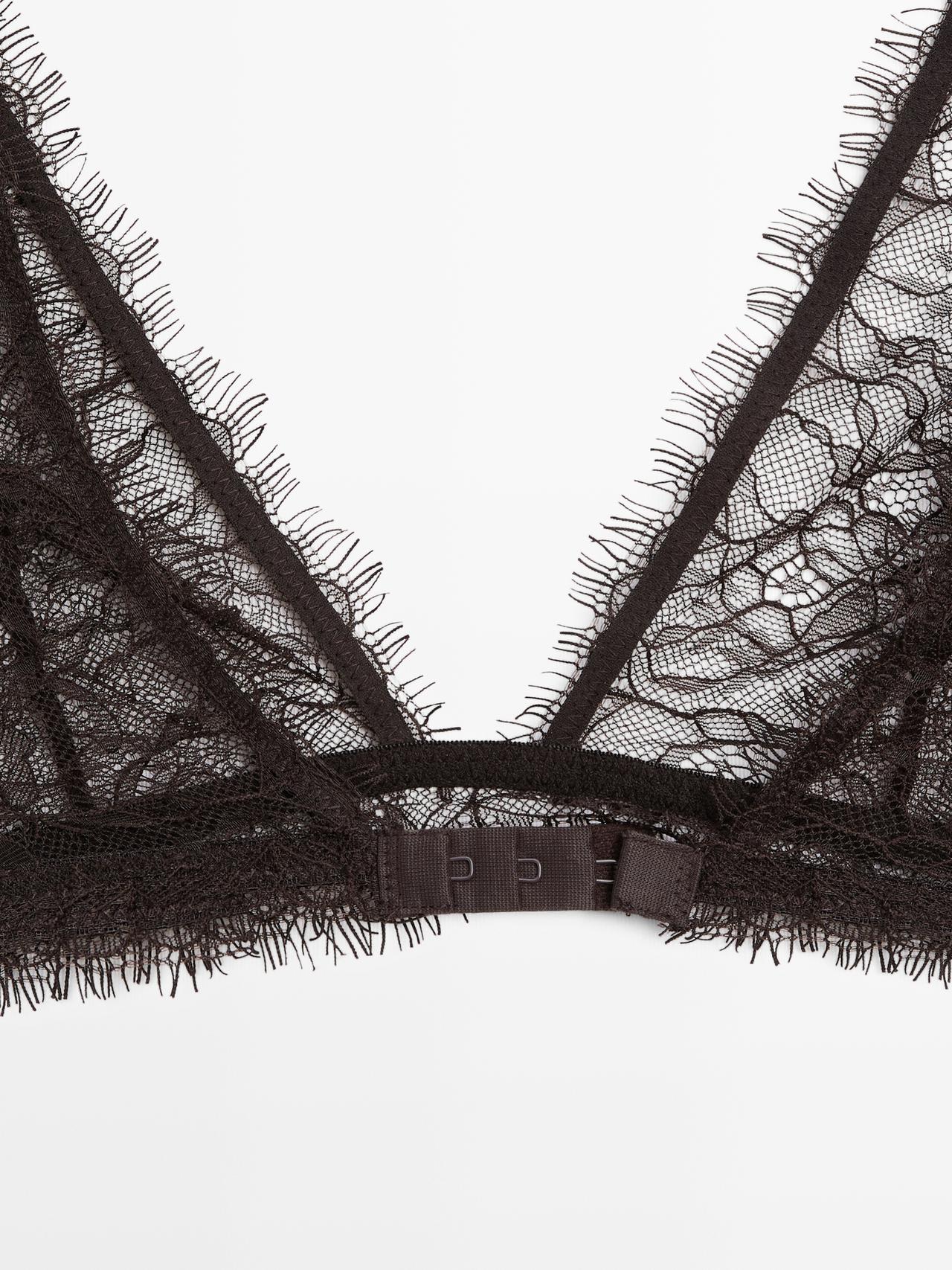 Lace bralette with floral detail — BROWN