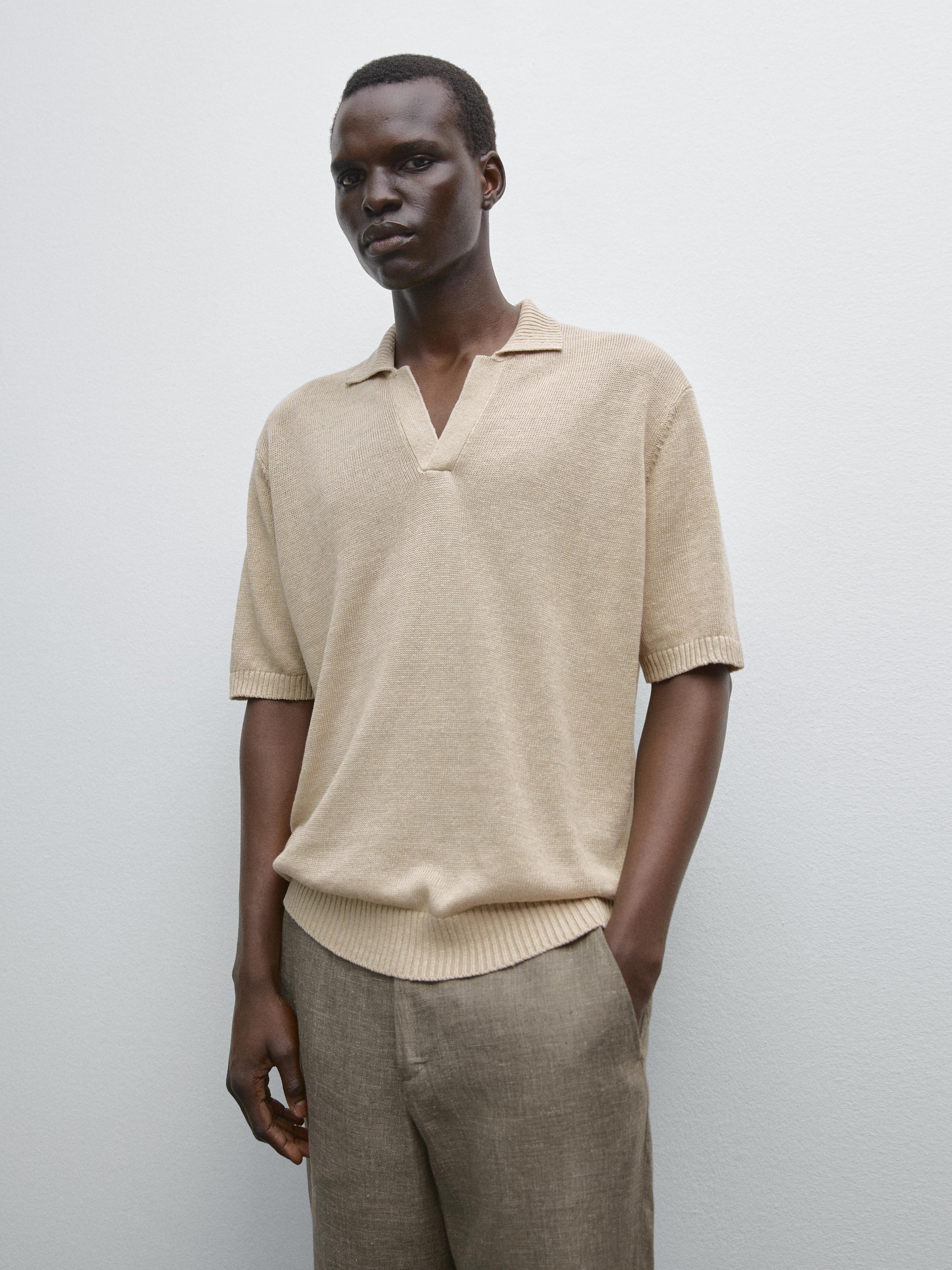 Knit V-neck polo shirt