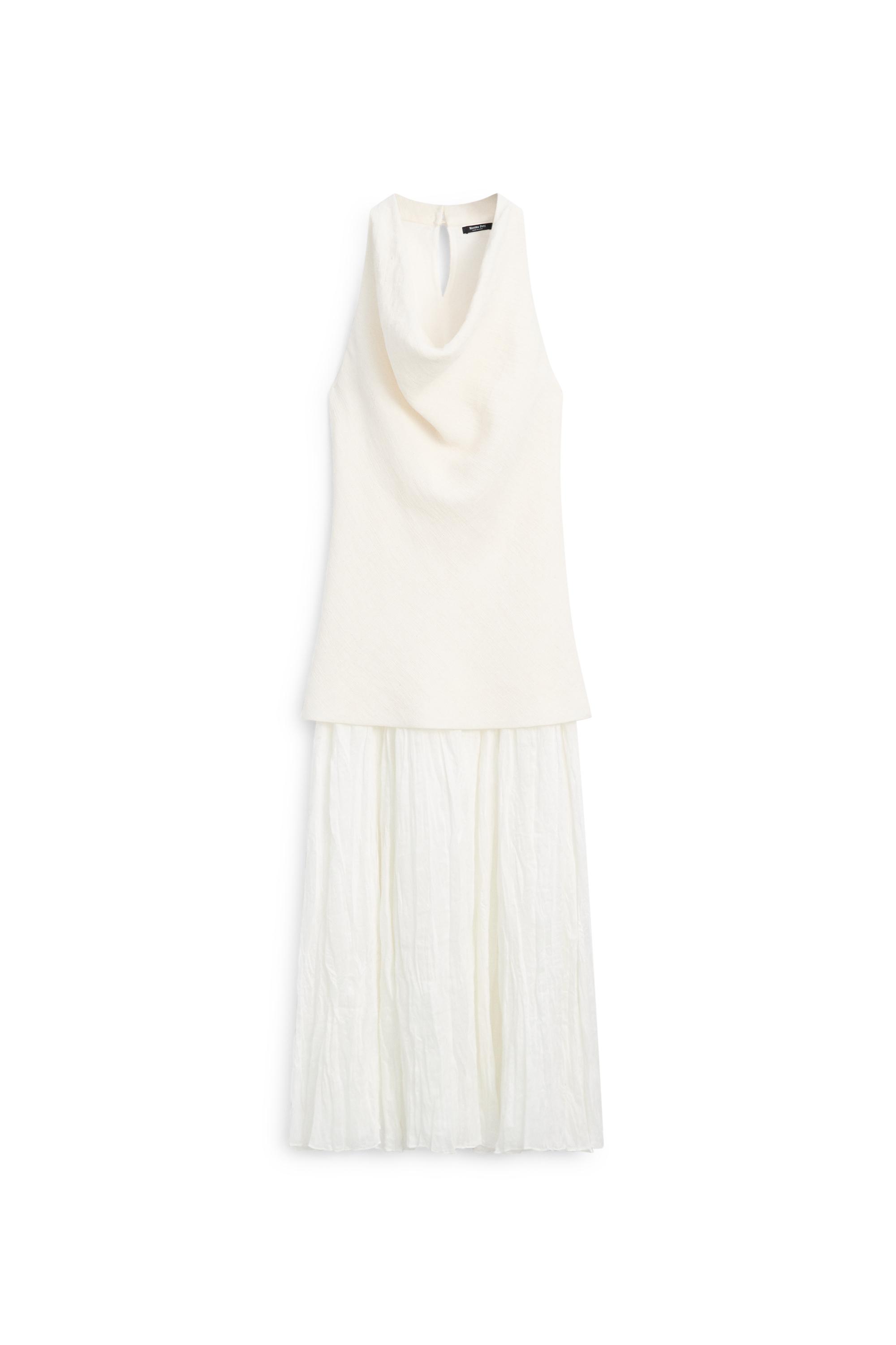 Combined flowing pleated linen dress — Off white