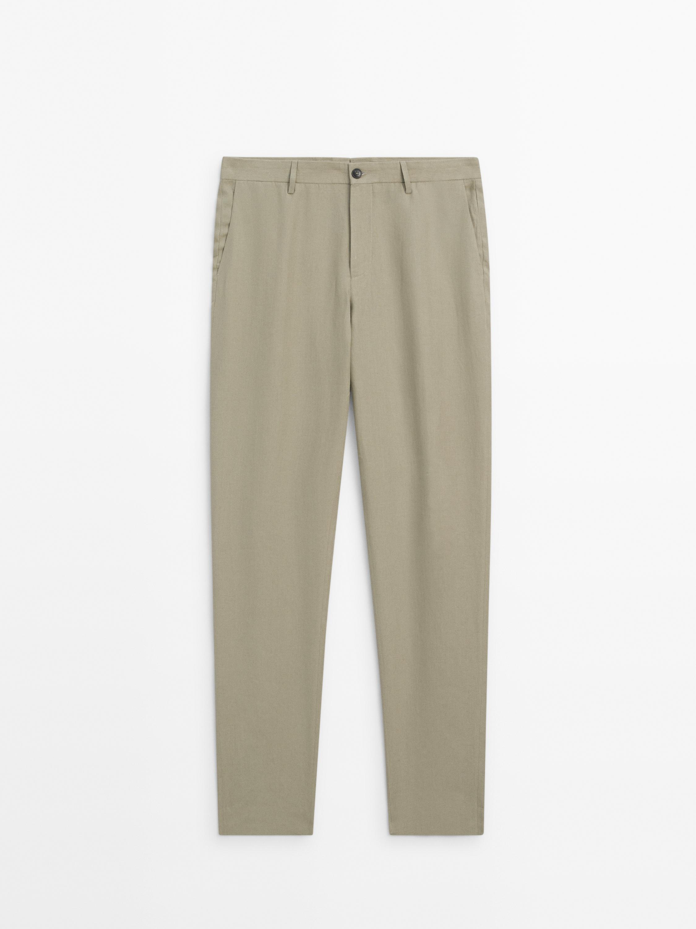 Linen suit trousers with elasticated waistband