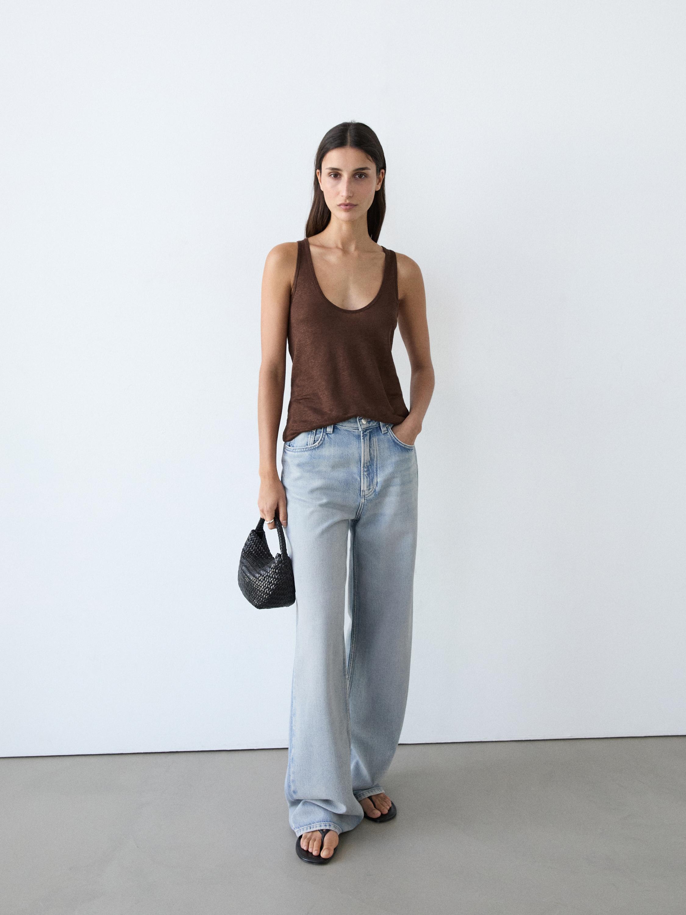 100% linen strappy top — Chocolate